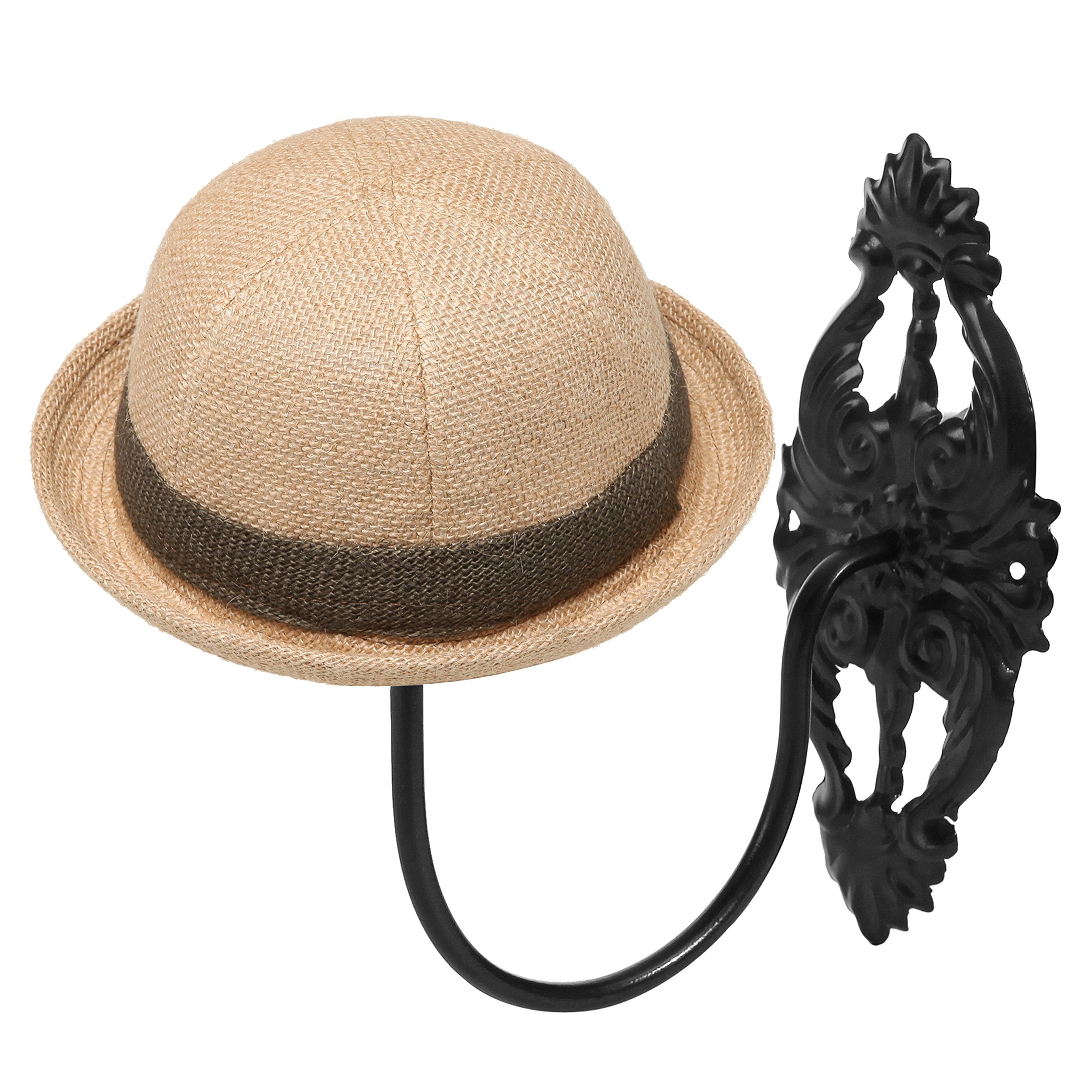 MyGift Set of 2 Wall-Mounted Black Metal Hat & Wig Display Racks