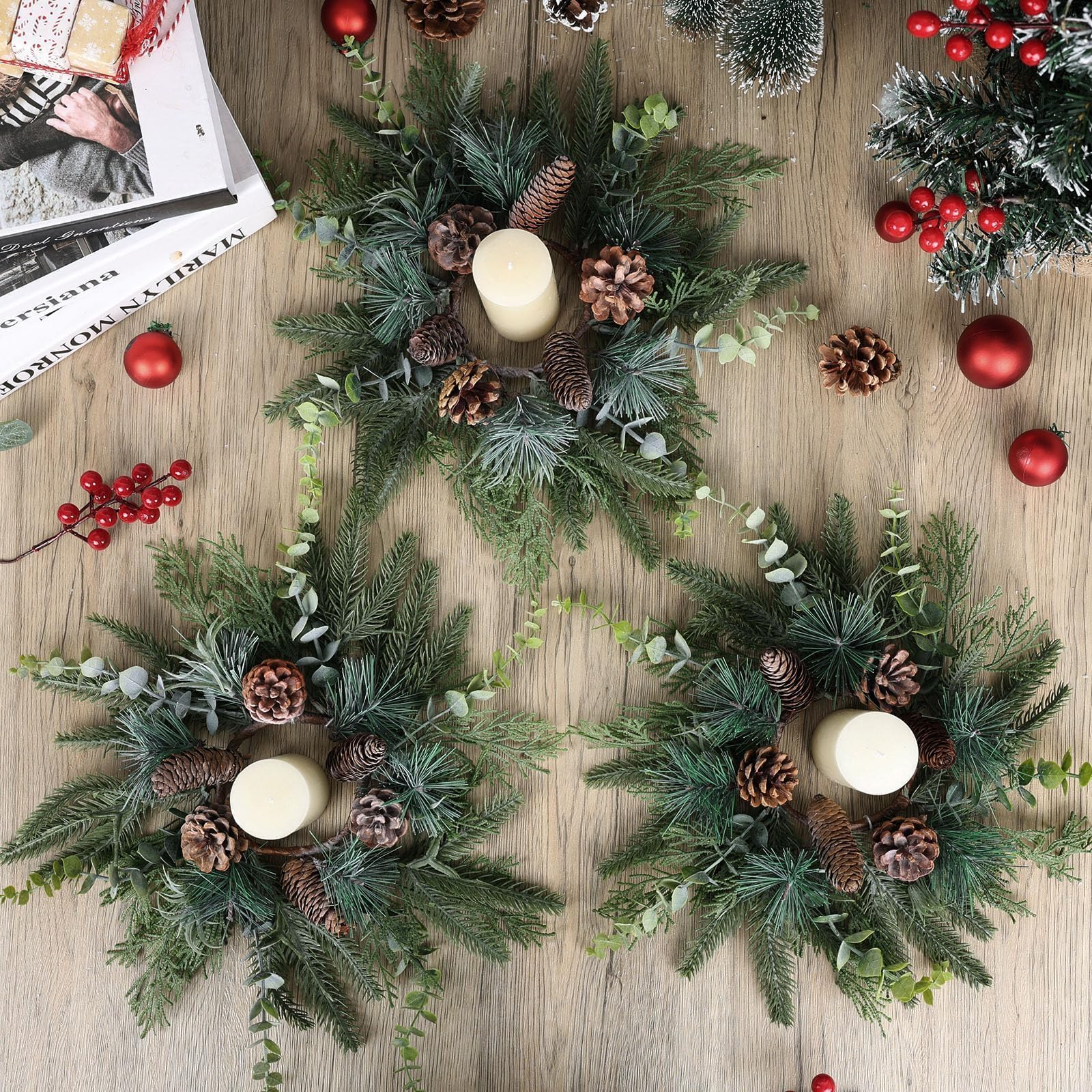 6 Pcs 3 Inch Fall Floral Wreaths Autumn Harvest Sunflowers Pumpkins Leaves Berries Candle Rings Wreath Mini Thanksgiving Table C