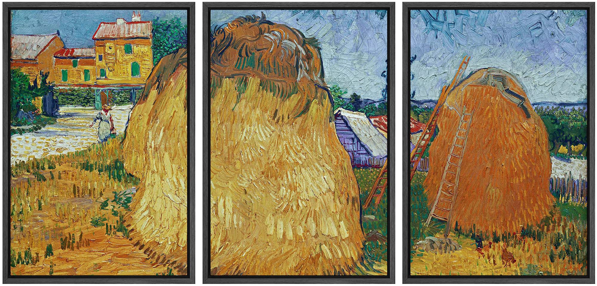 Wall26 Framed Canvas Print Wall Art Set Haystacks In Provence, France Vincent Van Gogh Classical Illustrations Fine Art Decorati