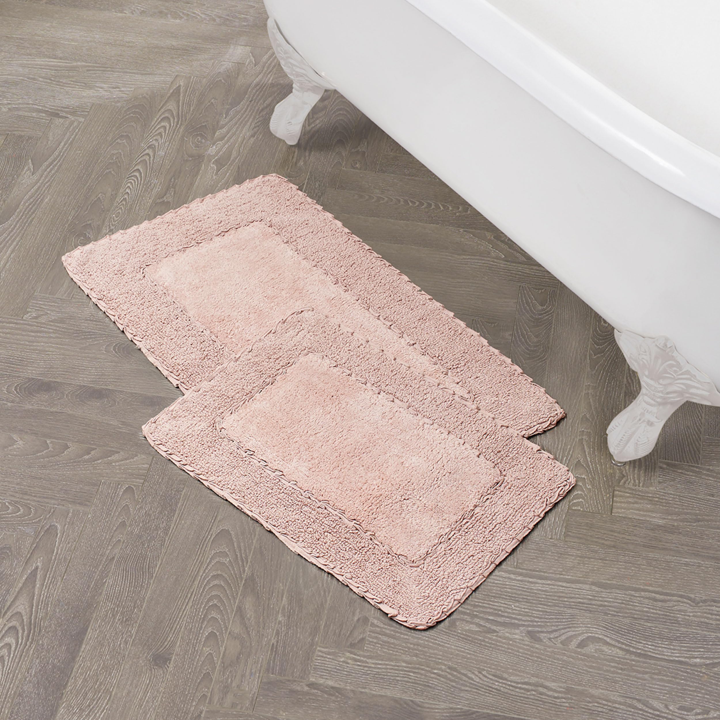 Laura Ashley Ruffle Cotton 2-Piece Bath Rug Set, Blush