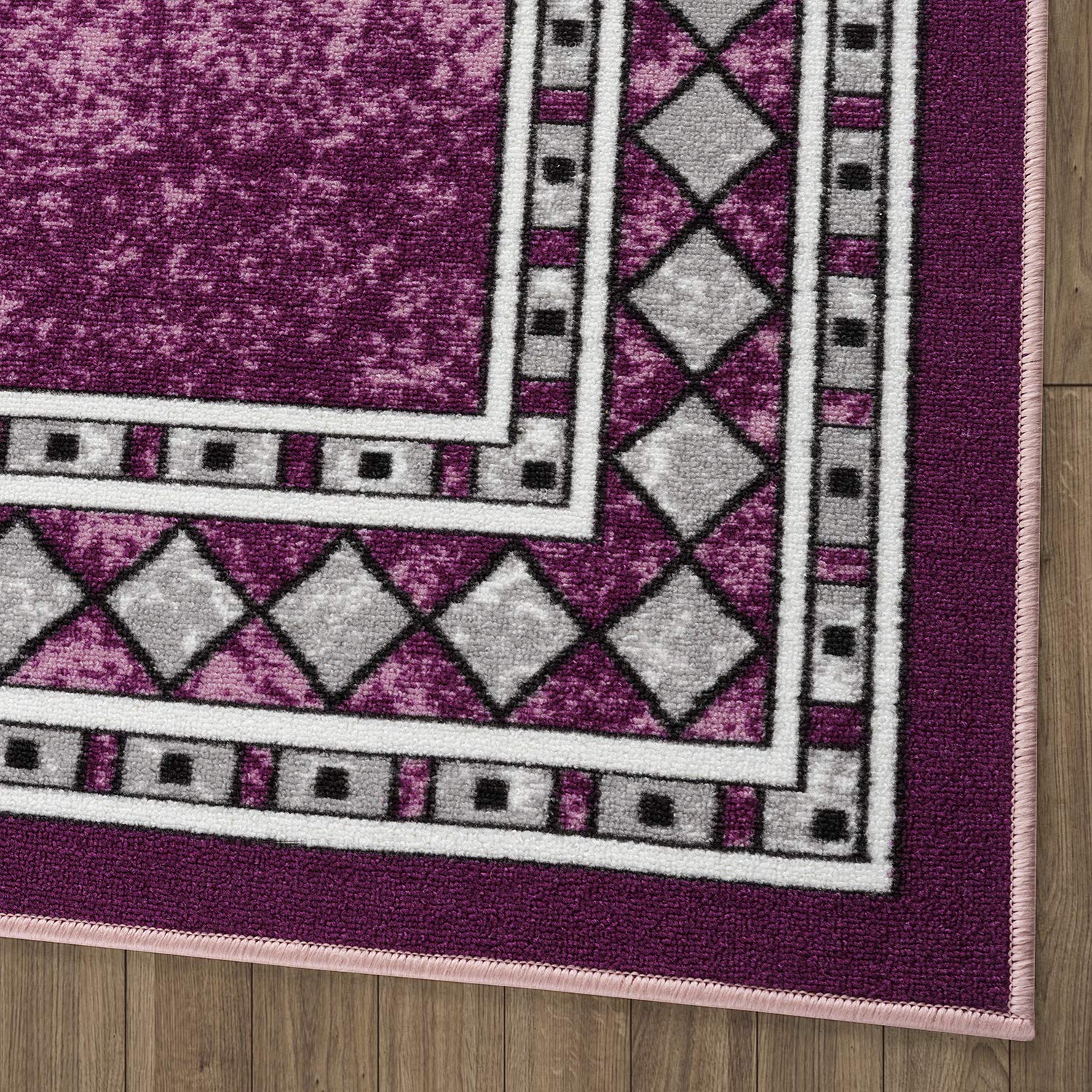 Antep Rugs Alfombras Modern Bordered 5x7 Non-Skid (Non-Slip) Low Profile Pile Rubber Backing Indoor Area Rugs (Purple, 5 x 7)