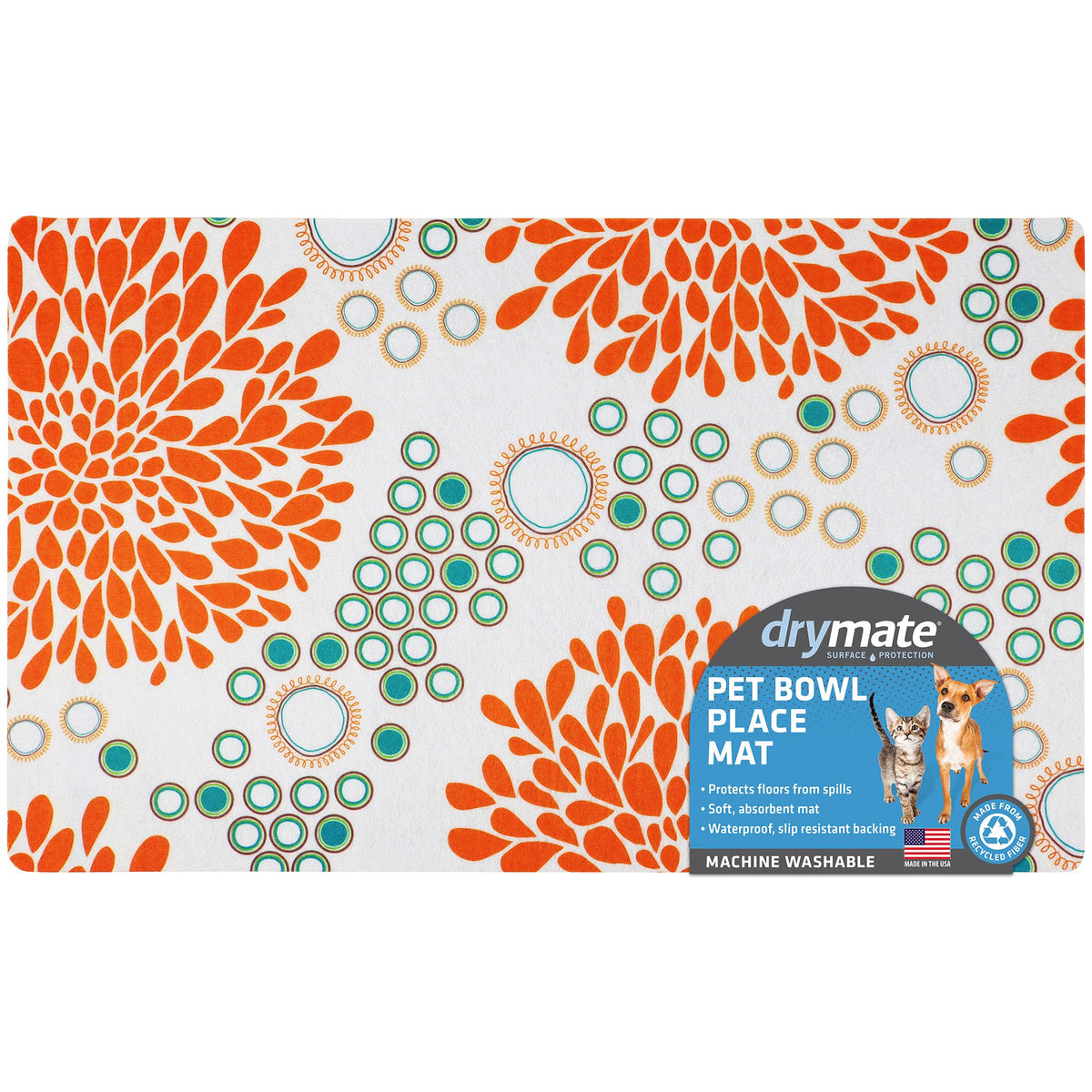 Drymate Pet Bowl Placemat, Dog  Cat Food Feeding Mat - Absorbent Fabric, Waterproof Backing, Slip-Resistant - Machine Washabledu