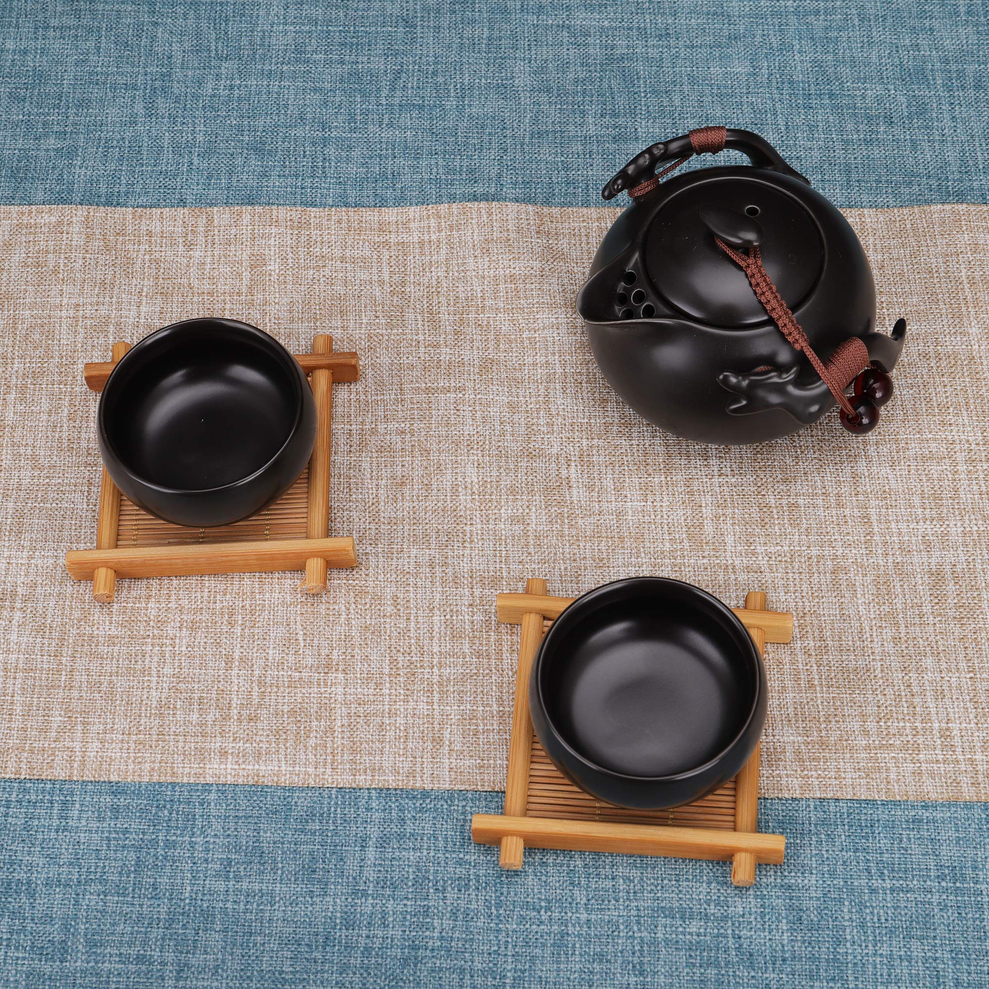Fanquare Chinese Black Ceramic Kung Fu Tea Set With Tea Tray And Small Tea Tools,Porcelain Tea Service