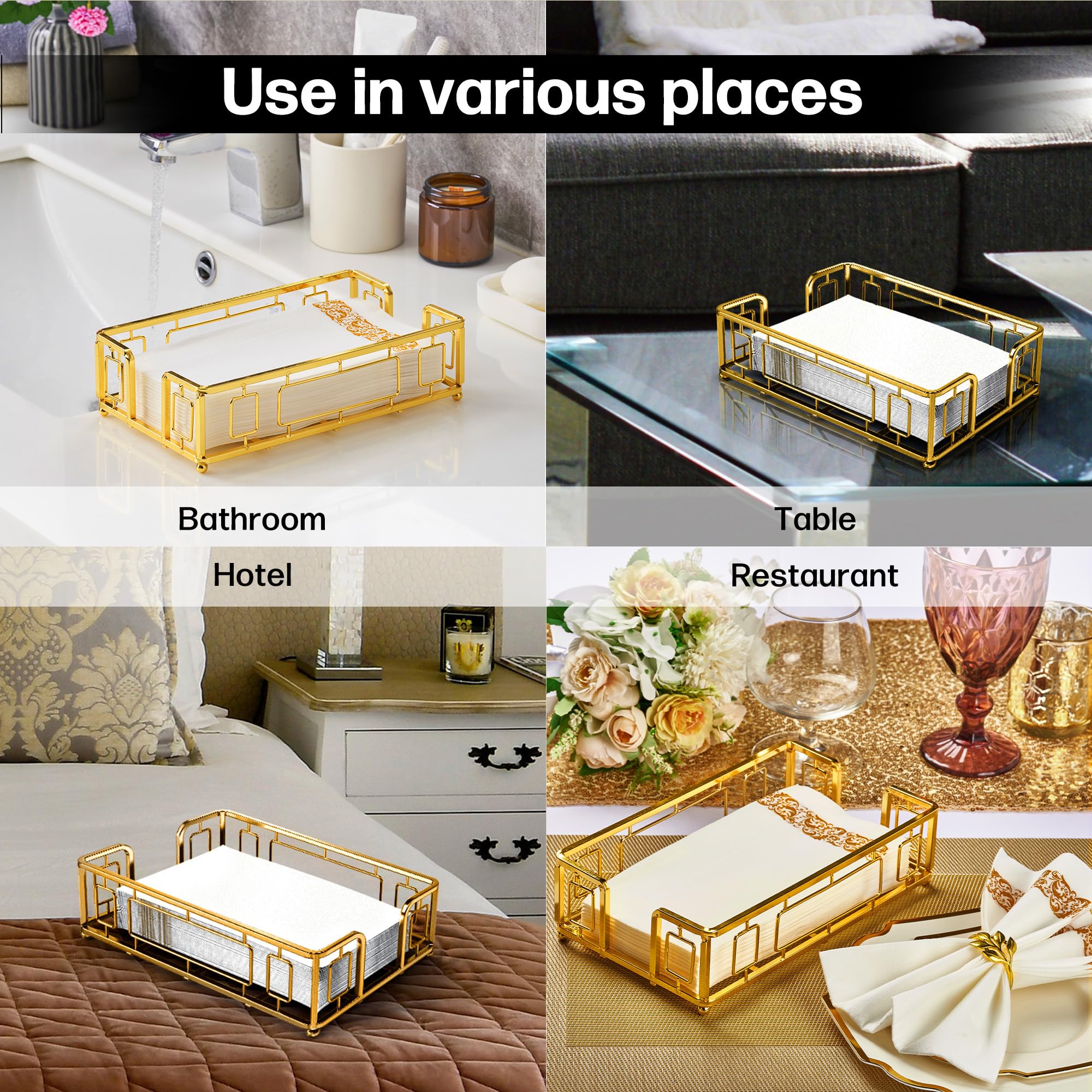 Levimetree Guest Napkin Tray - Gold Napkin Holder, Versatile Hand Towel Tray And Dispenser, Paper Towel Holder For Guest Bathroo