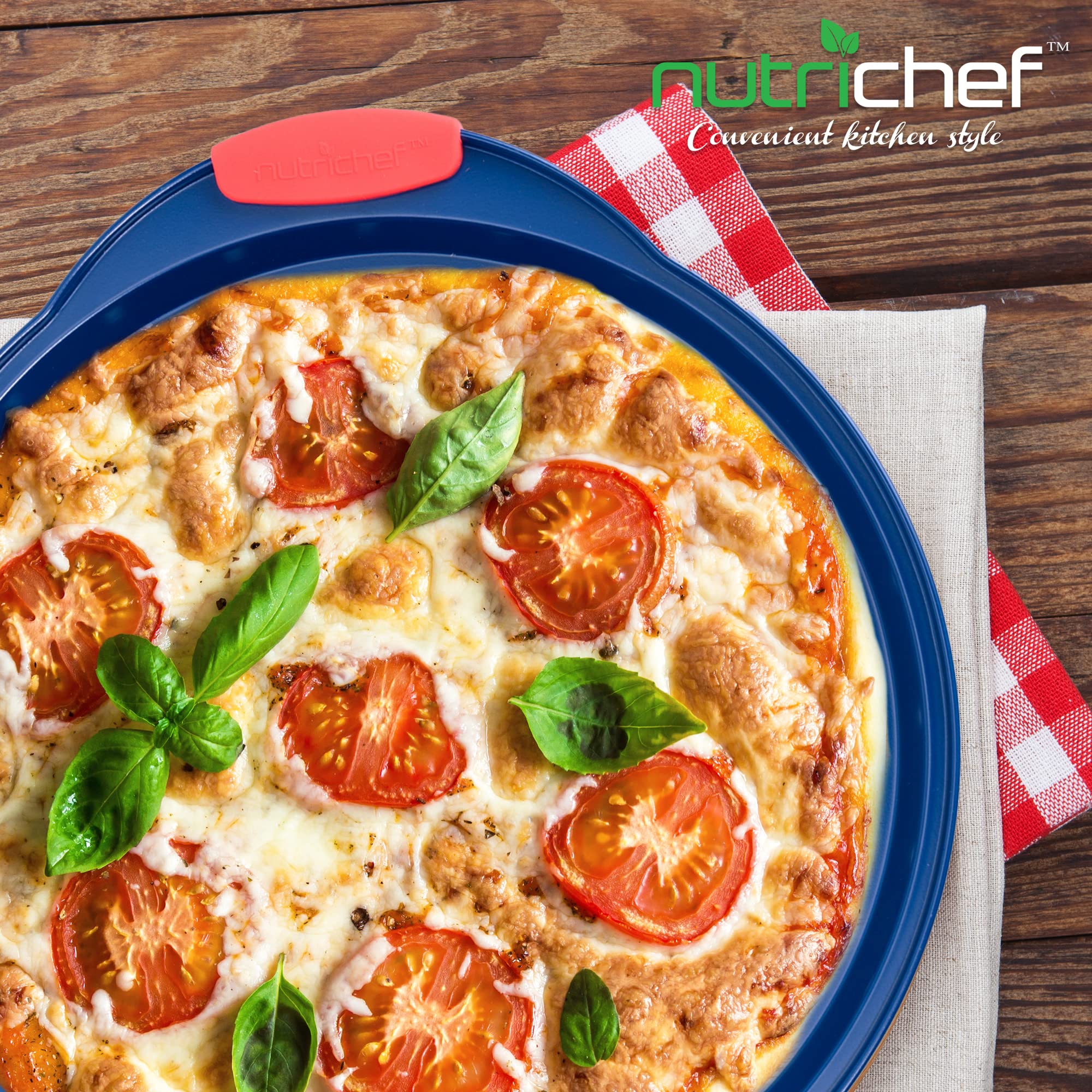 NutriChef Non-Stick Pizza Tray, Carbon Steel, Round, Dishwasher Safe, Blue, Model NCBPIZ5