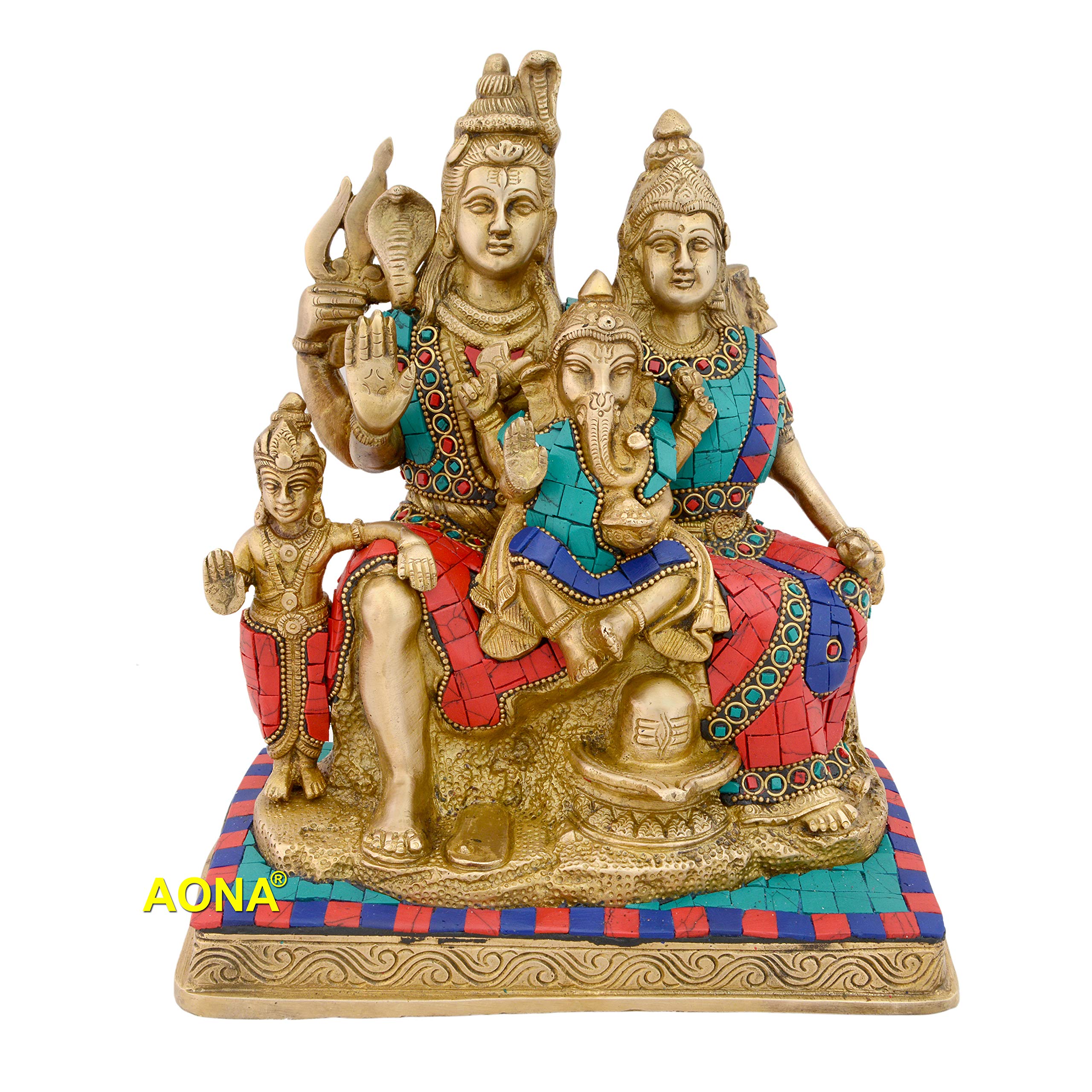 Aona Brass Shiva Parvati Shiv Parivar Bholenath Shankar Bhagwan Ganesh Family Murti Idol Statue Sculpture Multicolor Home Decor 