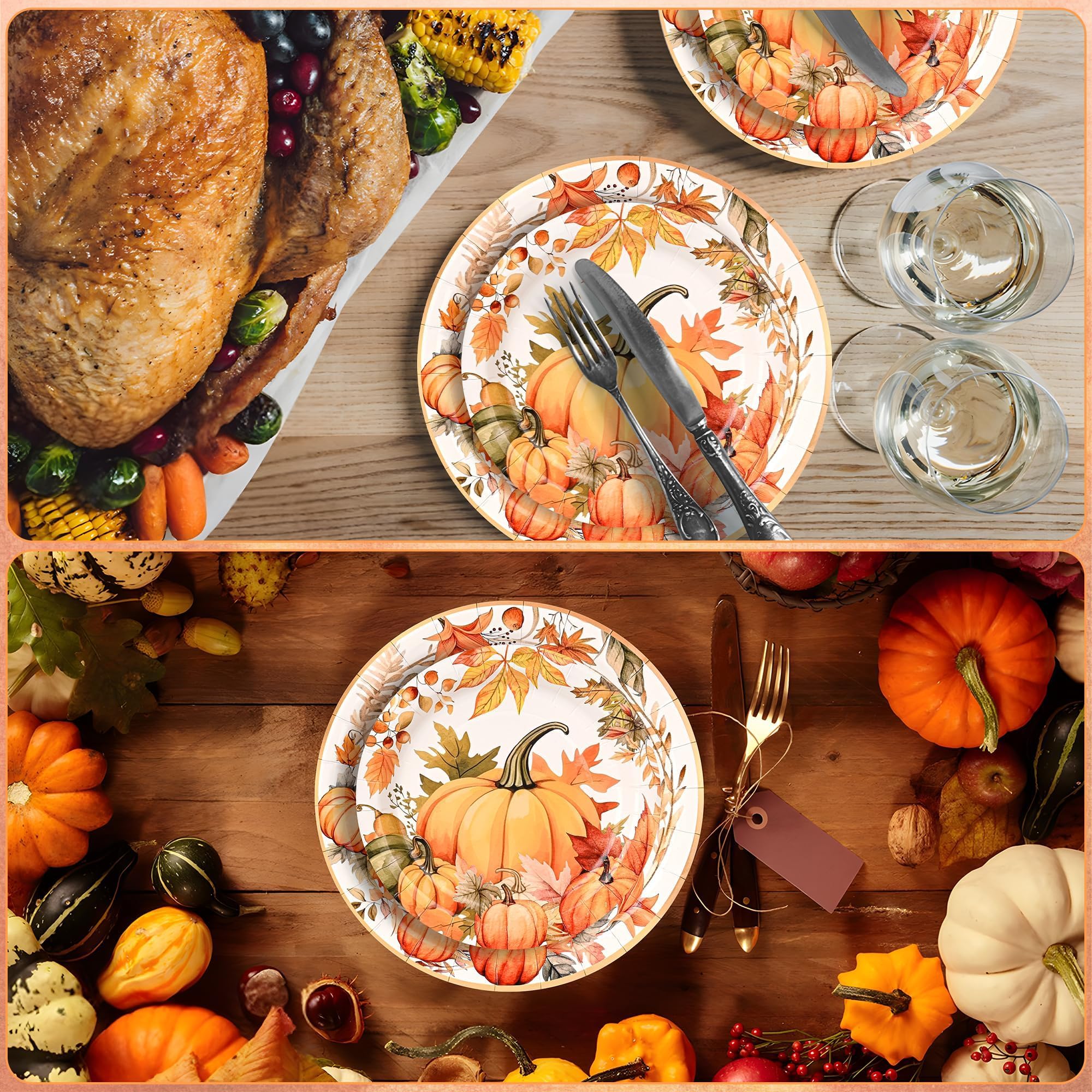 150Pcs Thanksgiving Fall Pumpkin Paper Plates and Napkins Fall Party Supplies Watercolor Pumpkin Maple Disposable Plates Autumn