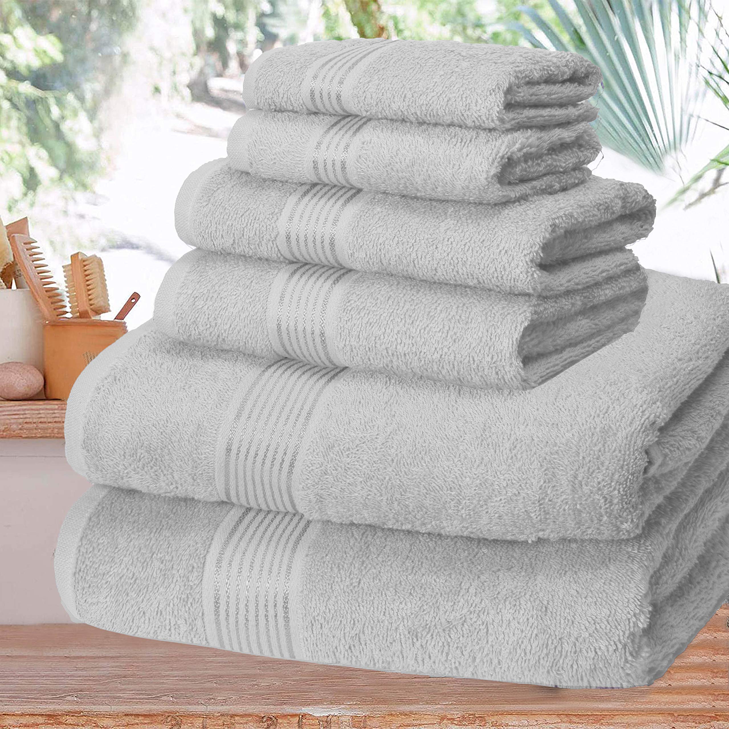 Belizzi Home Ultra Soft 6 Pack Cotton Towel Set, Contains 2 Bath Towels 28X55 Inch, 2 Hand Towels 16X24 Inch & 2 Wash Coths 12X1