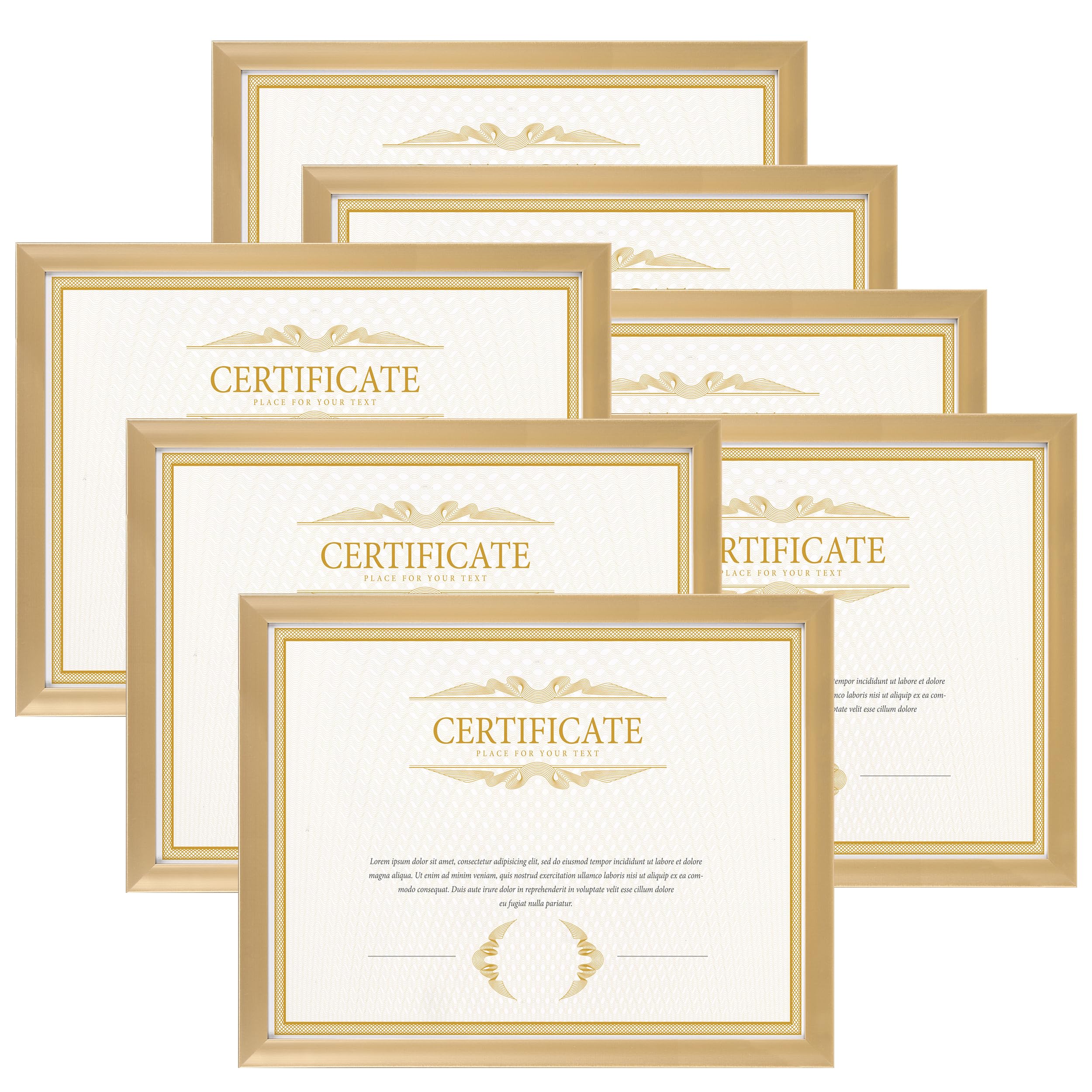 EYMPEU 8.5x11 Picture Frames Gold Set of 7, 8.5 x 11 Certifaicate Frame Document Award Diploma Display, Wall or Tabletop