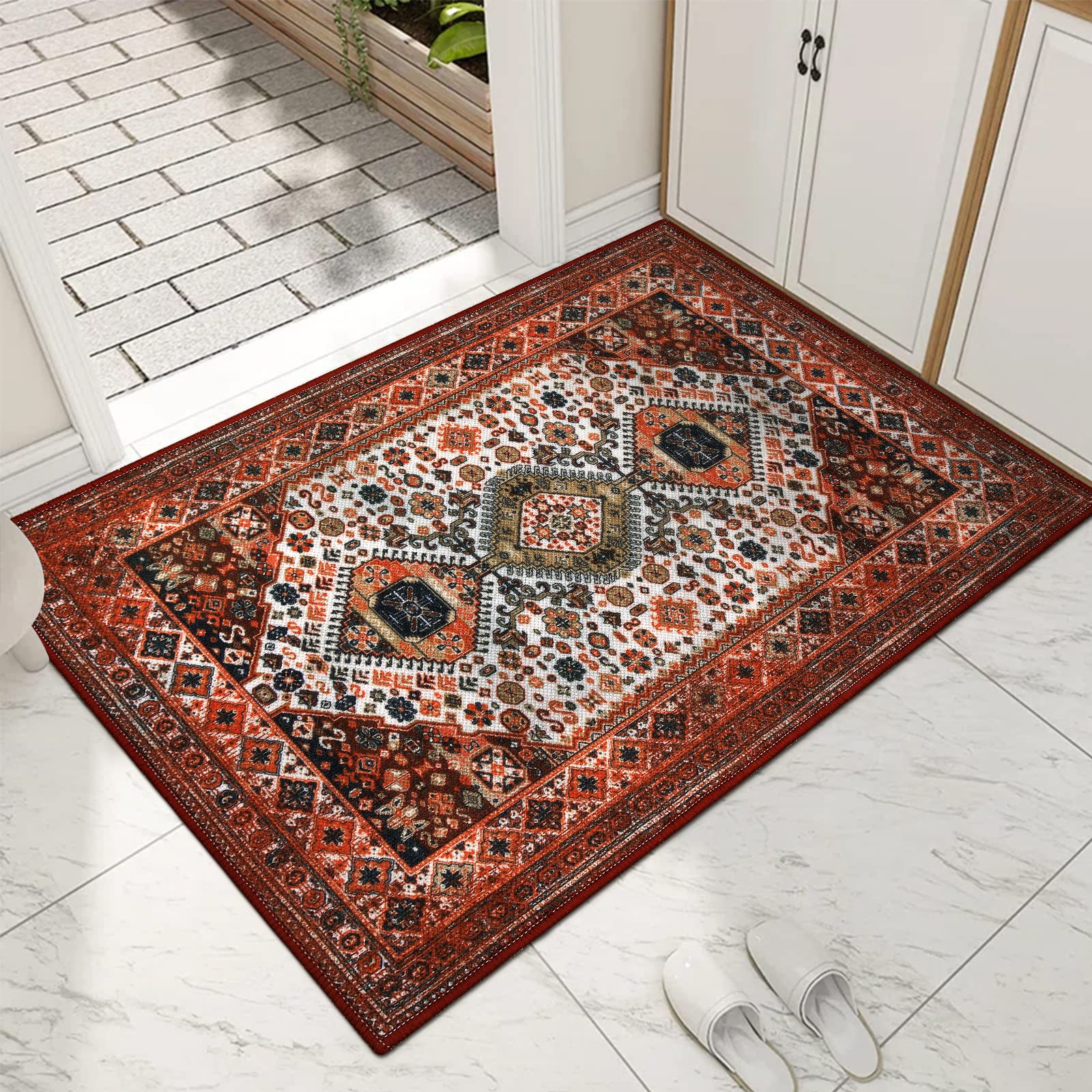 Collive Indoor Door Mat Retro Floor Mat, Non Slip Washable Doormat Quickly Absorb Welcome Mats Low-Pile Front Door Rug Inside En