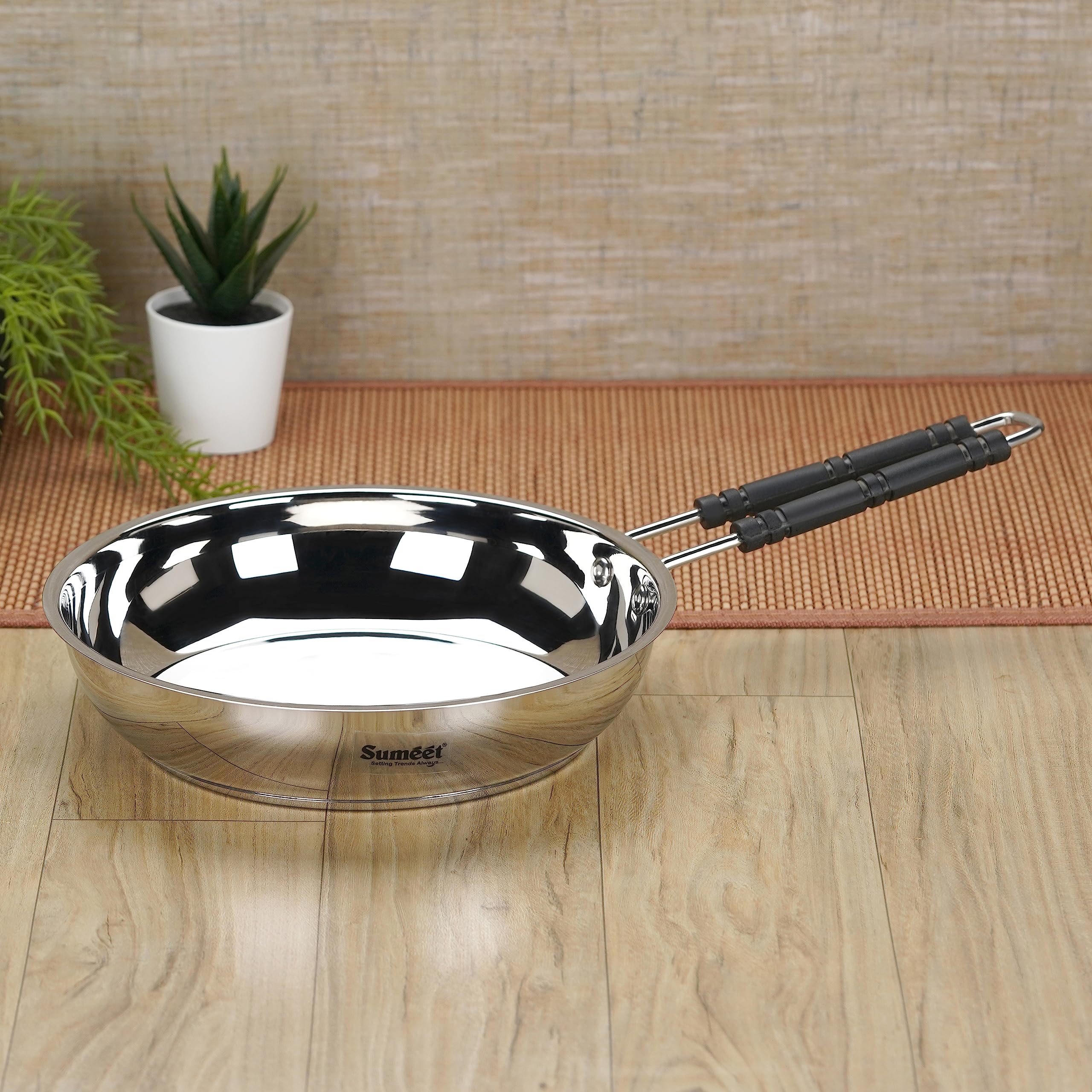 Sumeet Stainless Steel Induction Bottom (Encapsulated Bottom) Fry Pan 2.250 Ltr, 25.5 Cm Dia, Silver