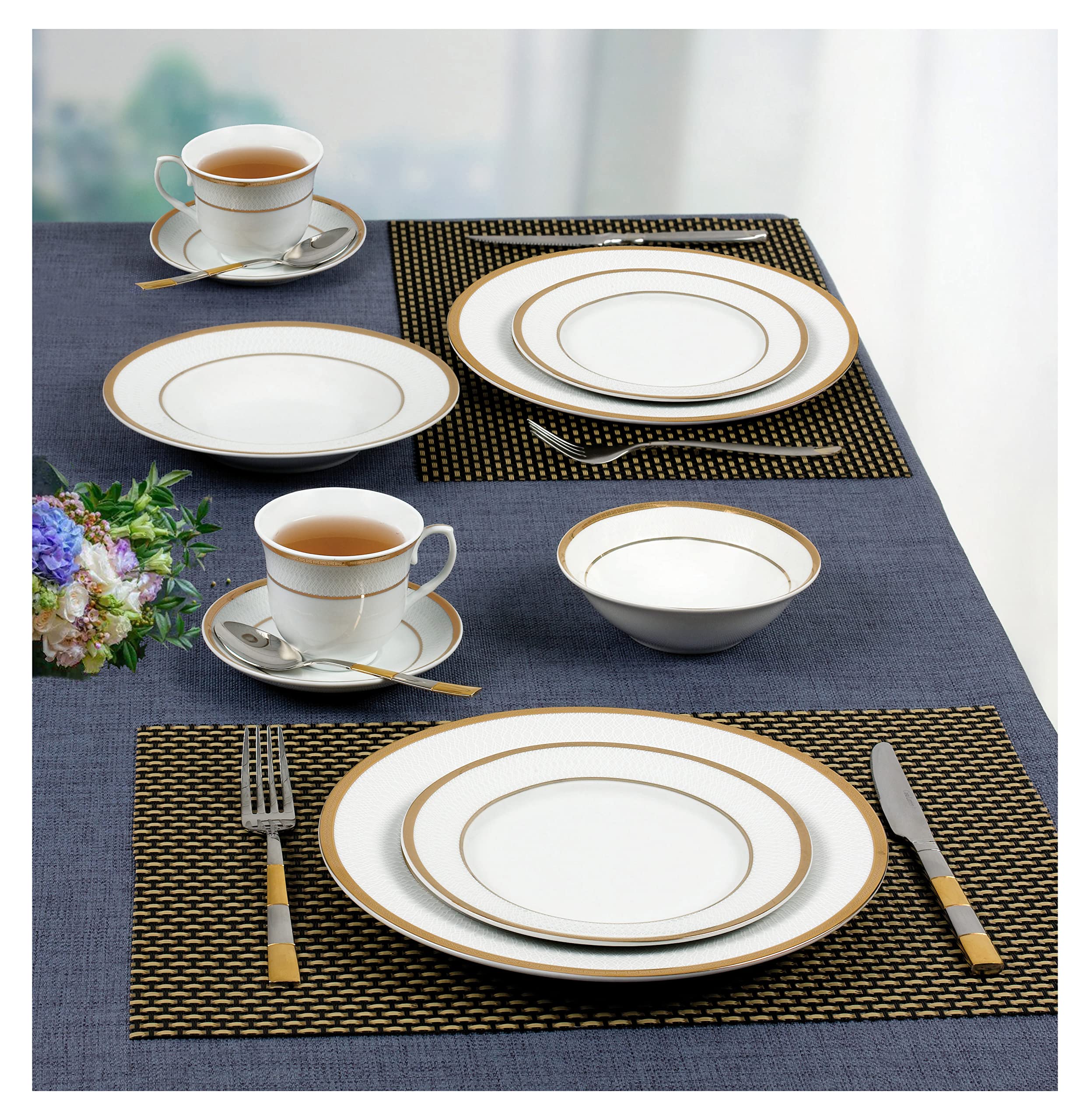 Stylish and Elegant 24 Pieces Porcelain Dinnerware Set Service for 4 People - Josephine, Gold