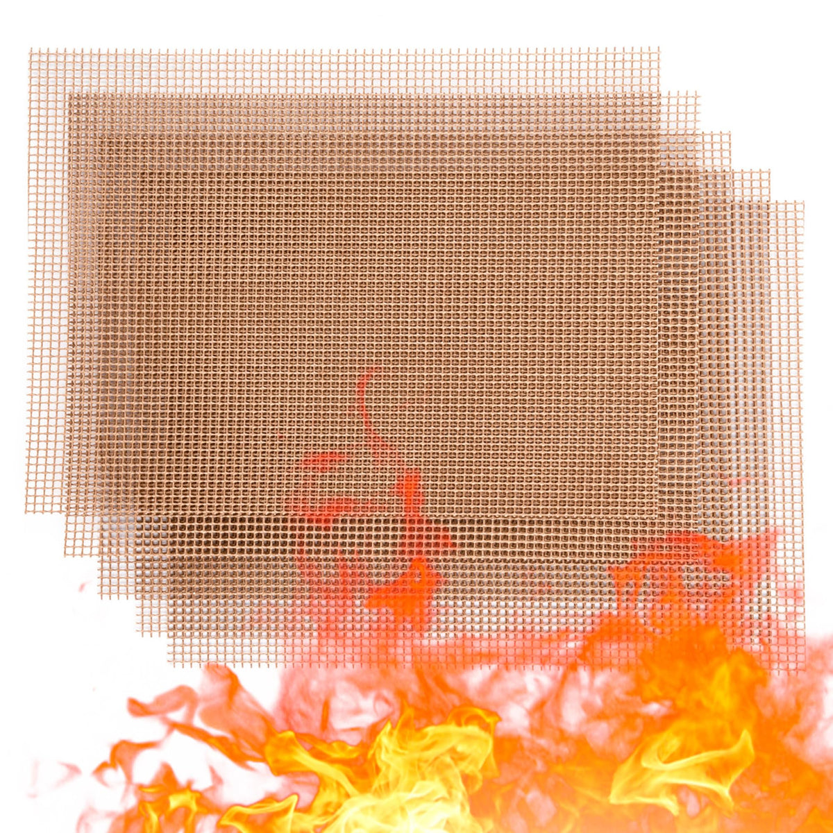 Osvino Beige Grill Mesh Mat 5 Pack Reusable Non-Stick Bbq Grill Mats 16''X12'' Outdoor Barbecue Baking Accessories Works On Gas