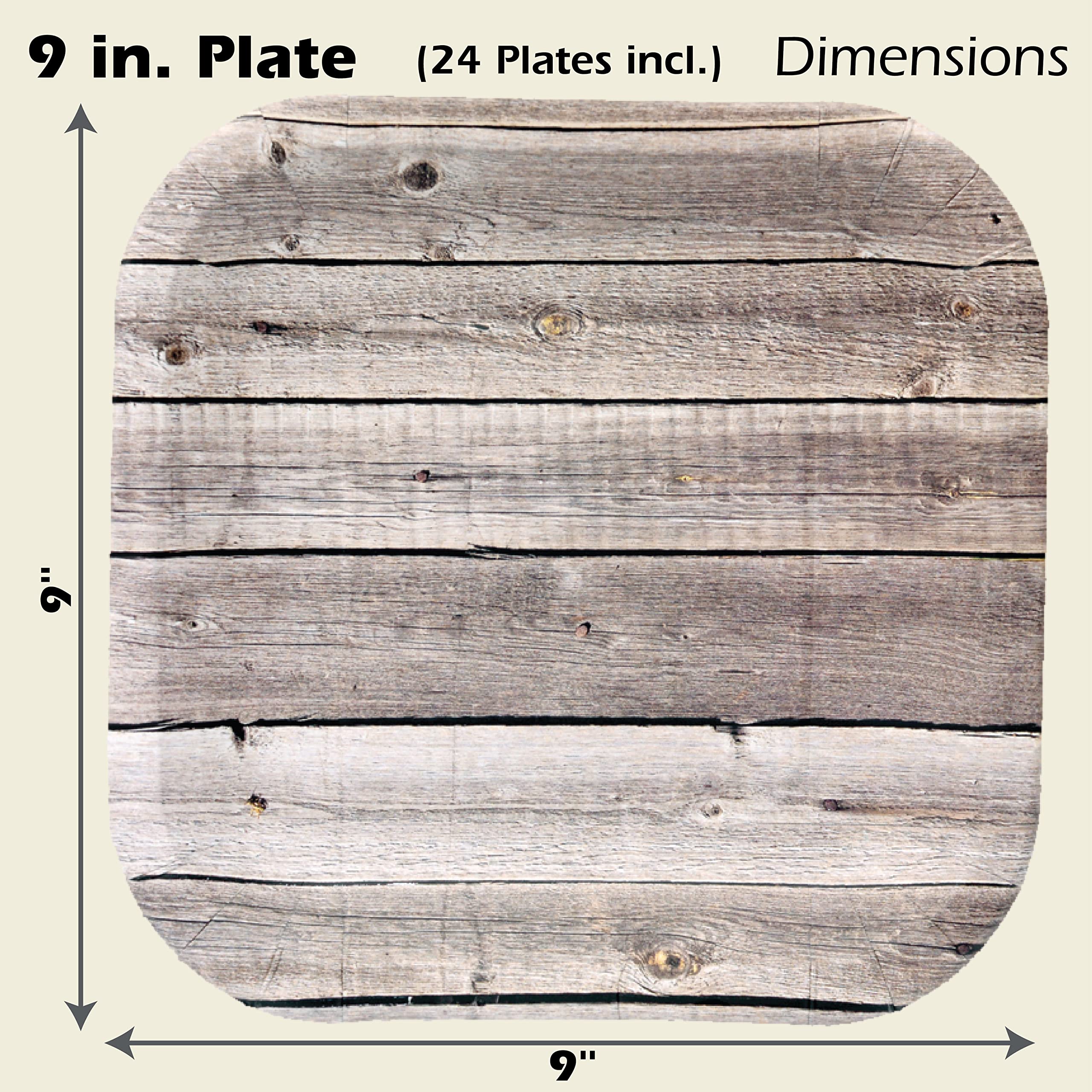 Havercamp Barnwood 9    Plates (24 Pcs.)! 24 Authentic Farm Table Dinner Plates. 9 Inch Square In Rustic Barnwood Graphics. Pair