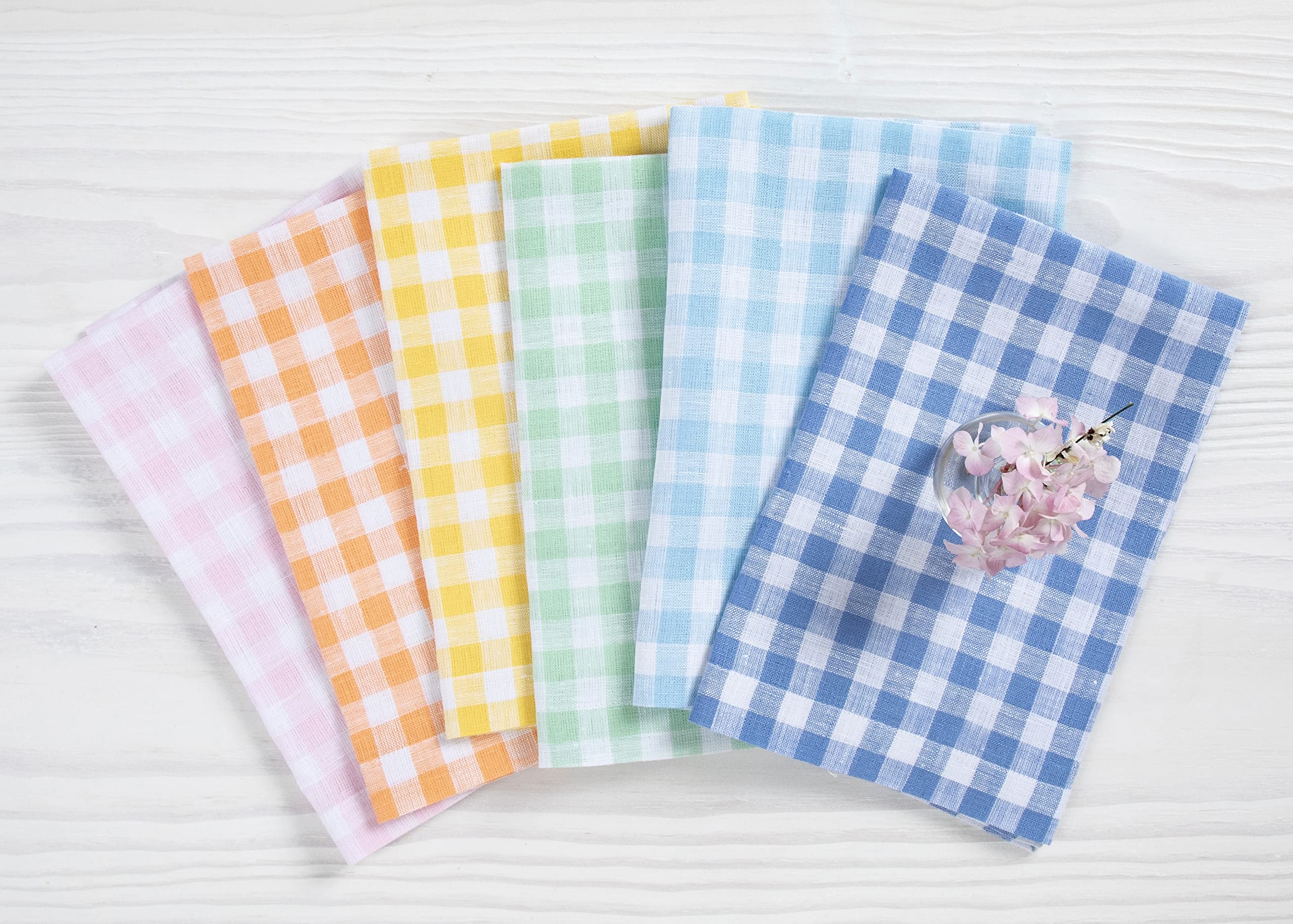 Solino Home Check Linen Dinner Napkins 20 X 20 Inch - 100% Pure Linen Hydrangea Blue Plaid Cloth Napkins Set Of 4 For Spring, Ea