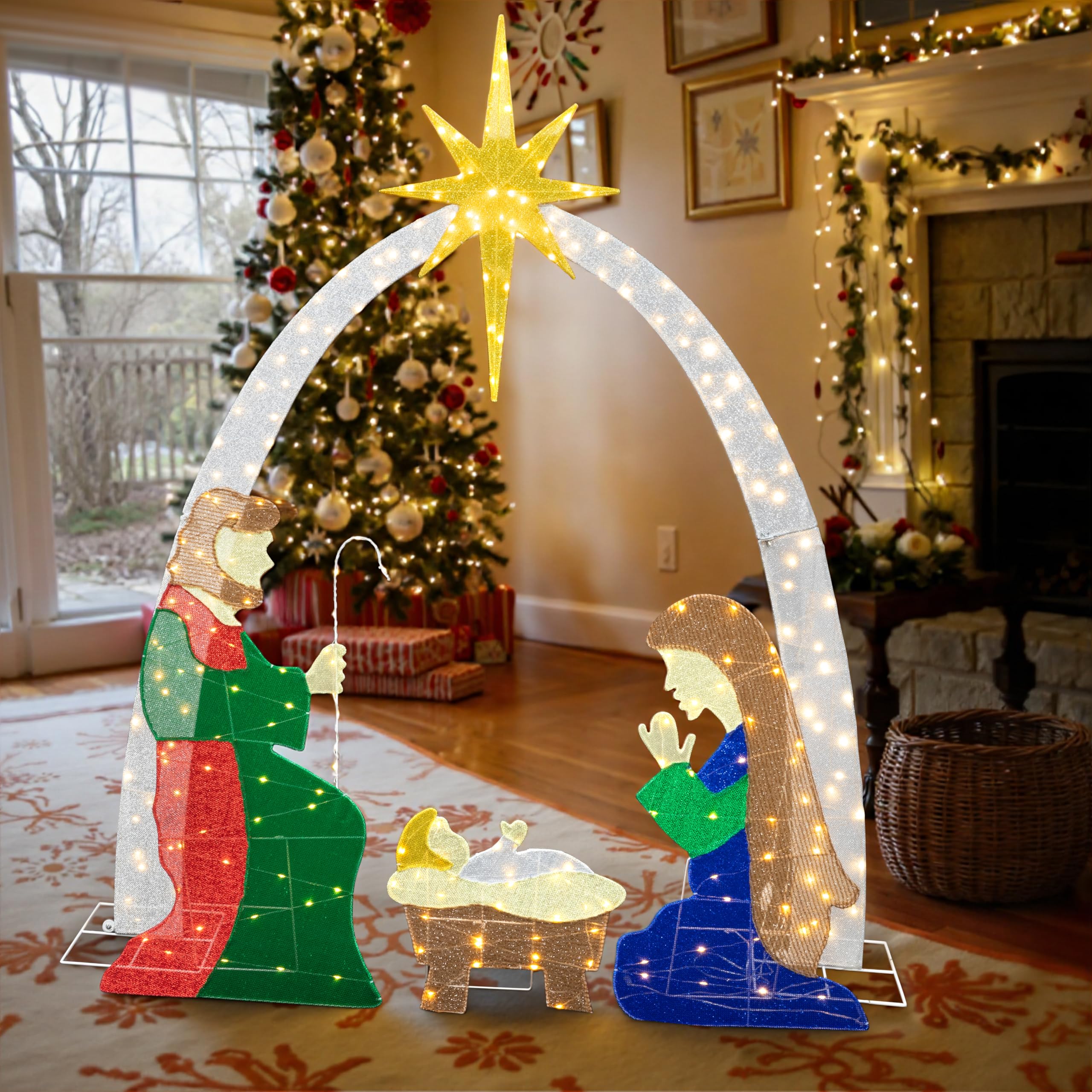 Meilocar 6 FT Nativity Scene Outdoor Christmas Decoration Lighted up Christmas Holiday Display, Nativity Scene Set with LED Ligh