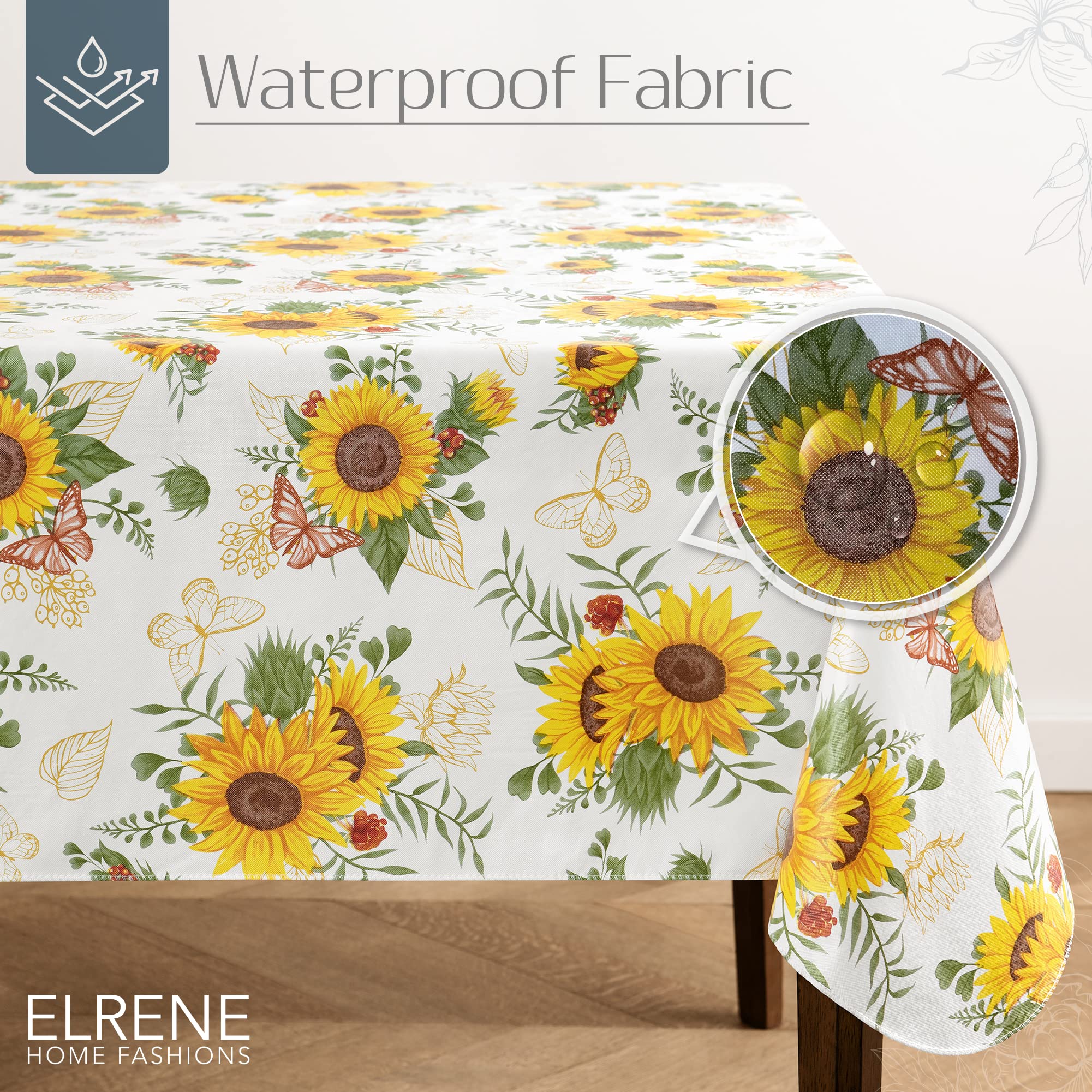 Elrene Home Fashions Sunflower Season Vintage Floral Water- And Stain-Resistant Vinyl Tablecloth With Flannel Backing, 52 Inches