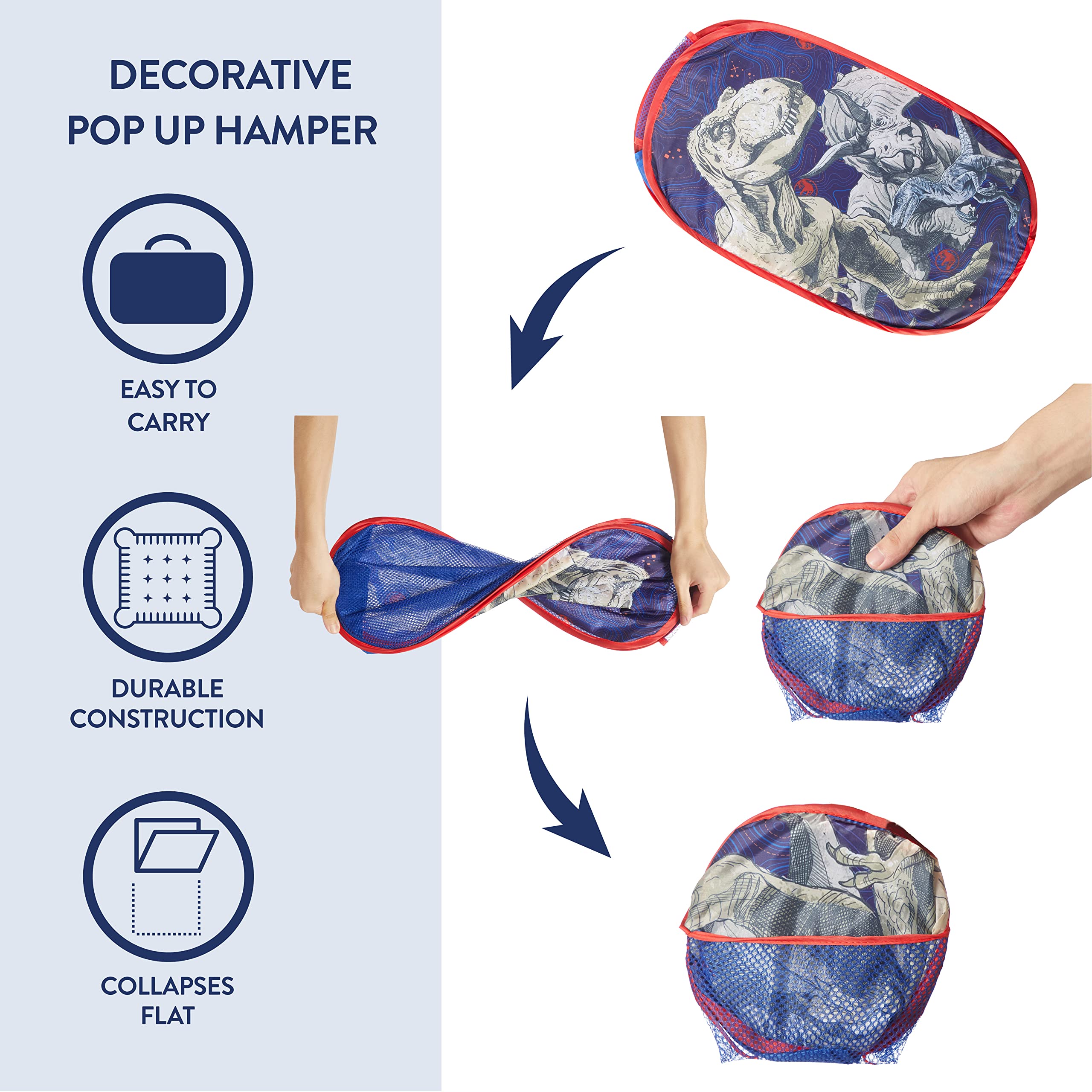 Idea Nuova Jurassic World Pop Up Hamper With Durable Carry Handles, 21'' H X 13.5'' W X 13.5'' L