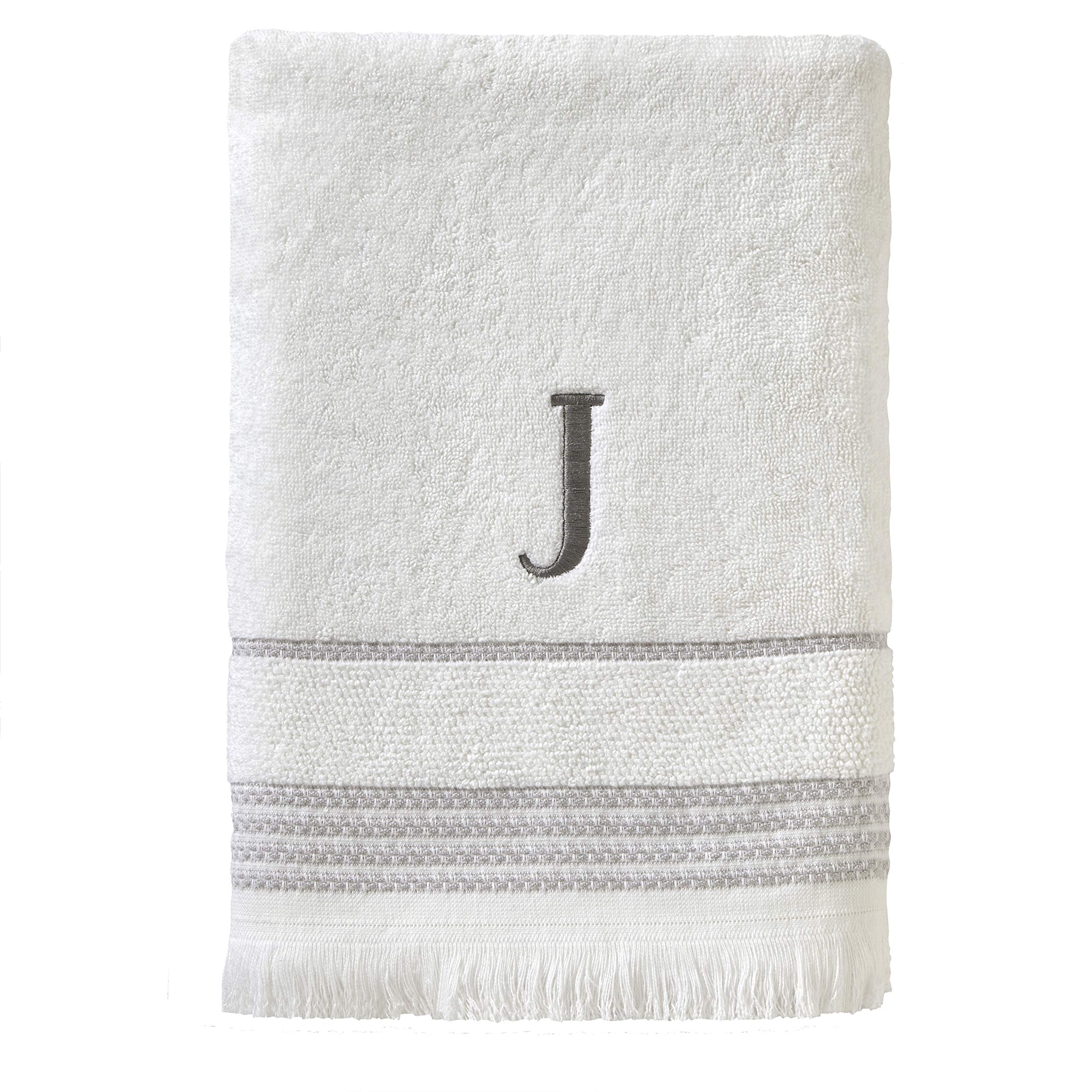 Skl Home Casual Monogram Bath Towel, J, 28X54, White