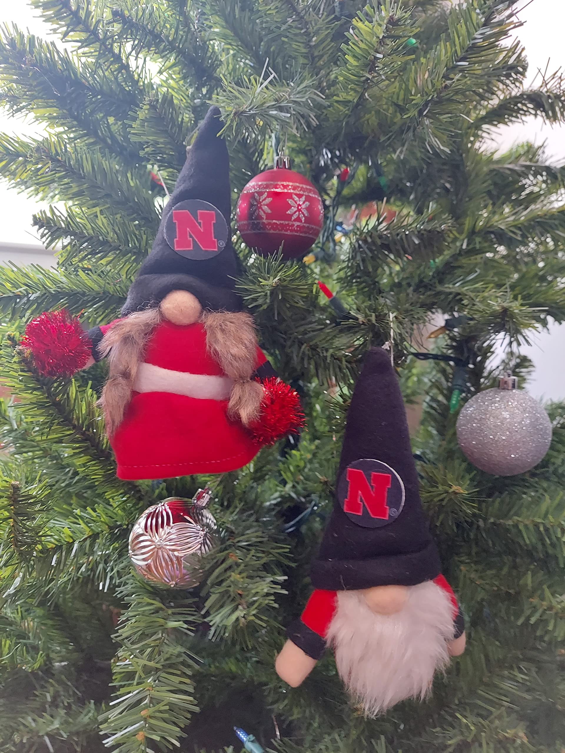 University of Nebraska Set of 2 Plush Gnome Christmas Tree Ornaments by Hannas Handiworks - Fan/Cheerleader Holiday/Dorm Decorat