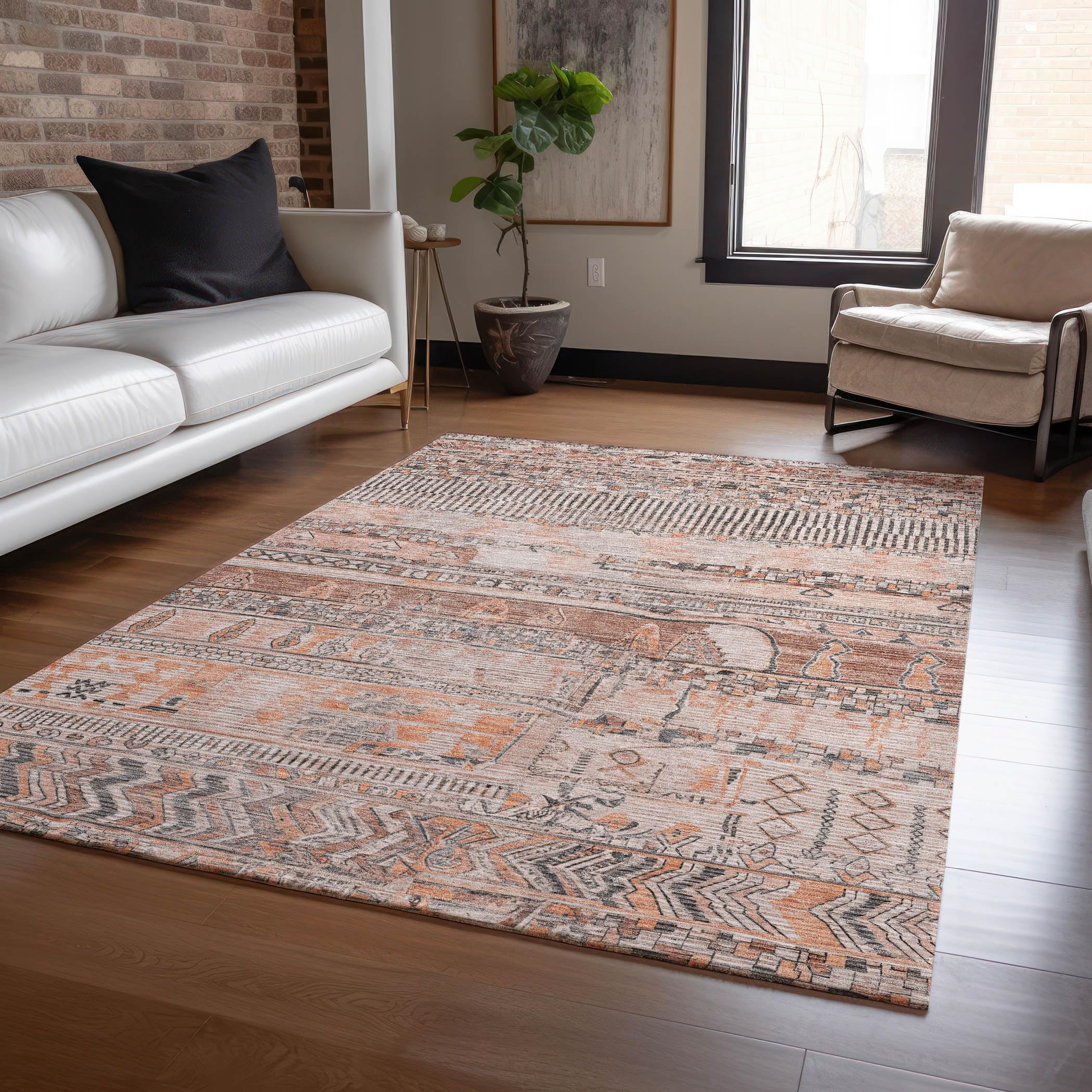 Machine Washable Indoor/Outdoor Chantille Terracotta 9 x 12 Rug