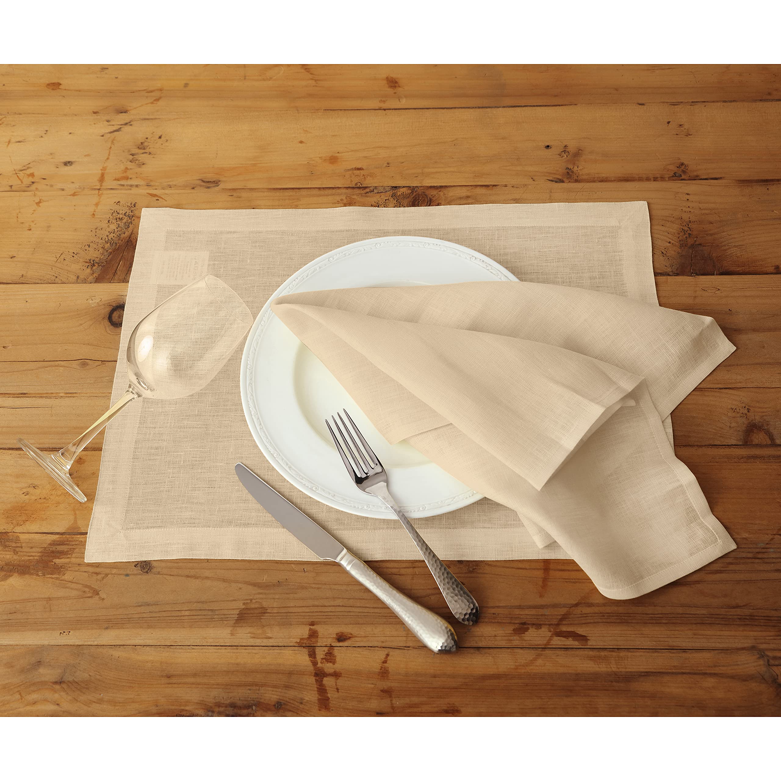 Solino Home Linen Placemats 19'' L X 14'' W Inch - 100% Pure Linen Beige Cloth Placemats Set Of 4 - Fete, Washable Fabric Place