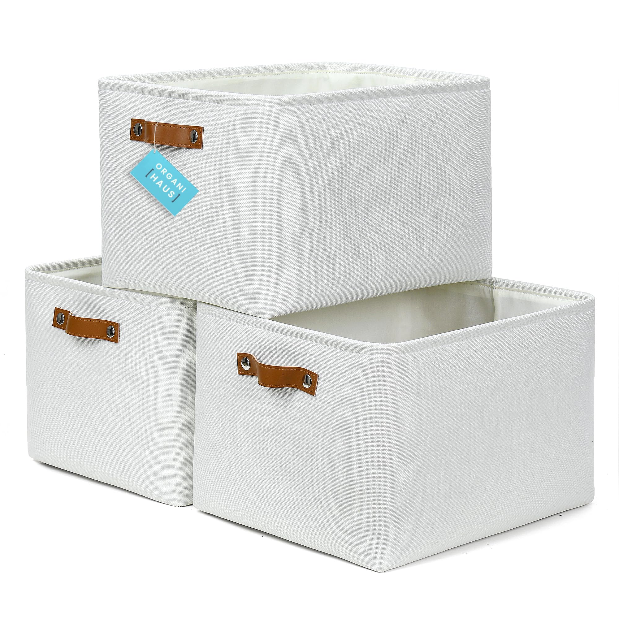 Organihaus Extra Large Fabric Storage Baskets For Shelves 3 Pack | 16X13 In Closet Storage Bins For Shelves | Cloth Baskets For