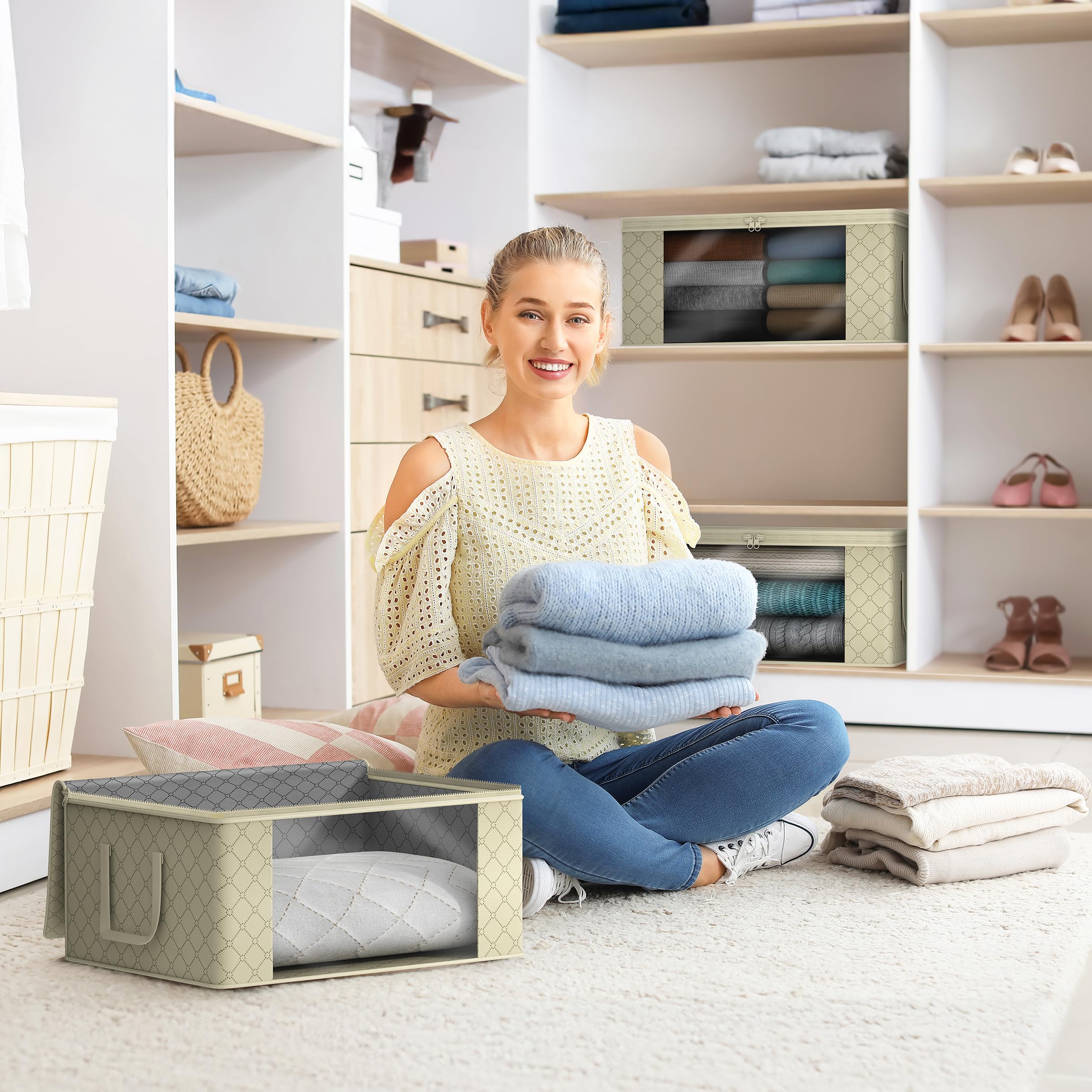 Sorbus Medium Clothes Storage Bags - Foldable Blanket Storage Bins for Organizing Bedroom, Closet, Clothing, Comforter, Organiza