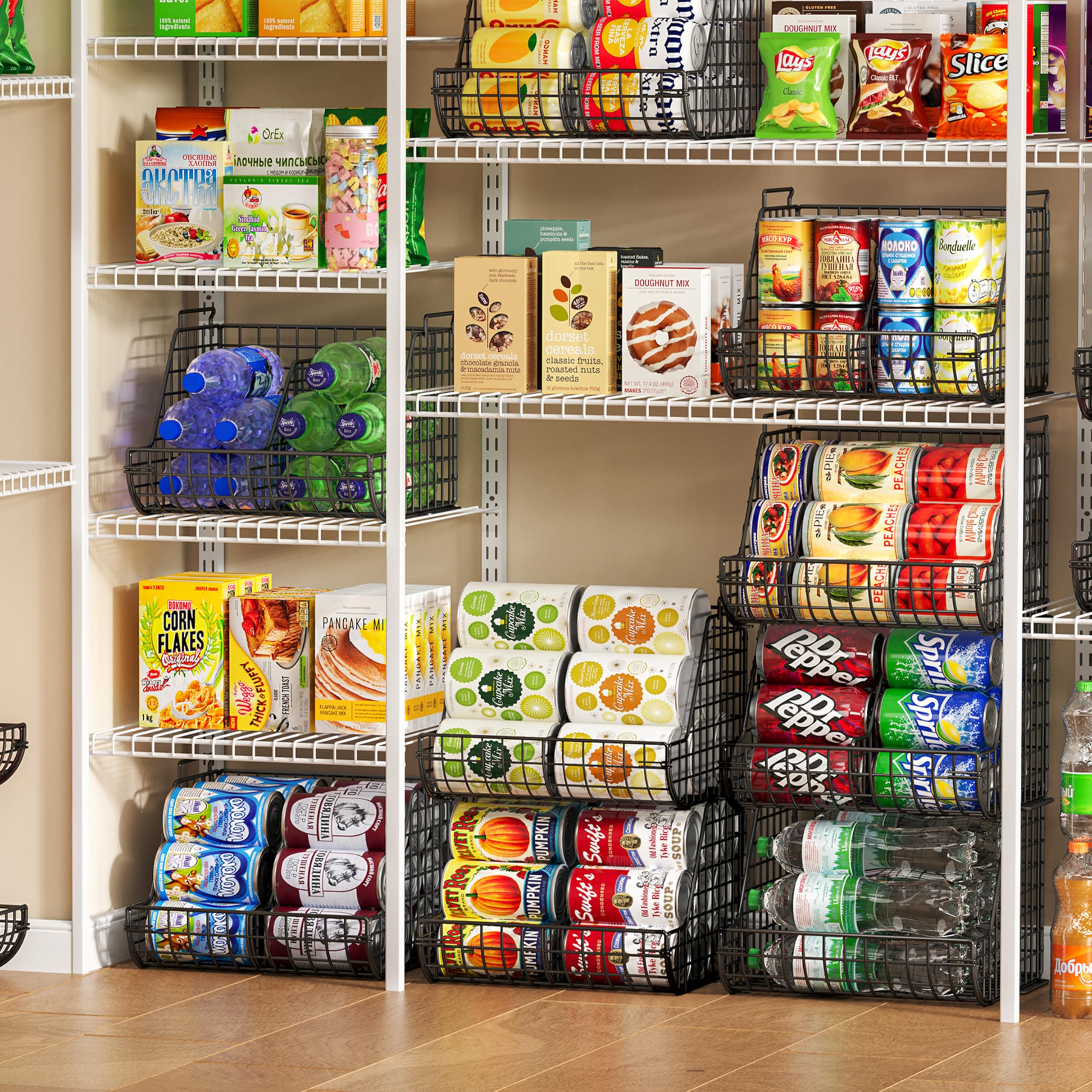 Lyuwanxian Stacking Can Dispensers, Black Iron 3-Tier Organizer, 3-Pack for Pantry & Kitchen Cabinet Storage