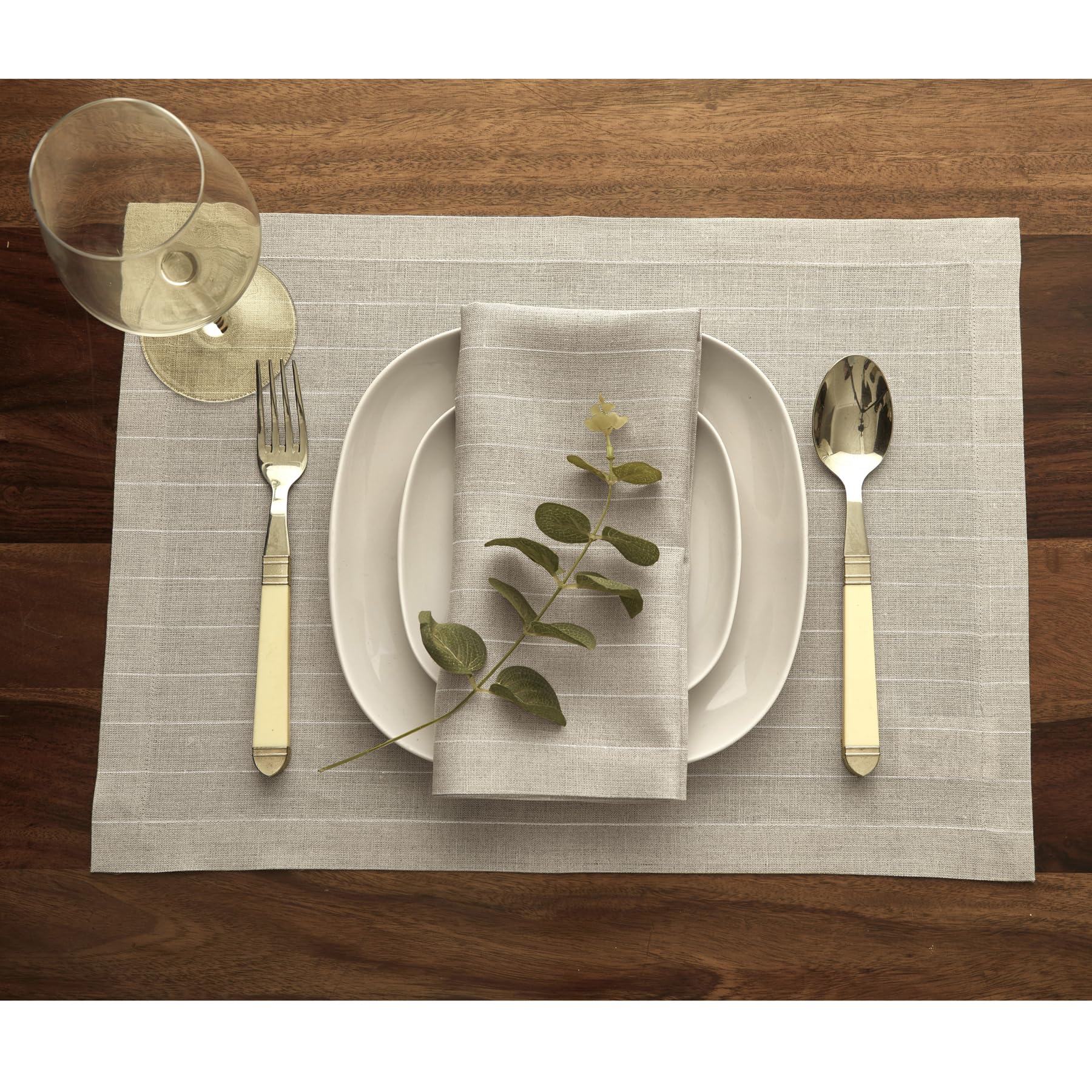 Solino Home Pinstripe Linen Dinner Napkins 20 X 20 Inch - 100% Pure Linen Natural And White Cloth Napkins Set Of 4 - Handcrafted