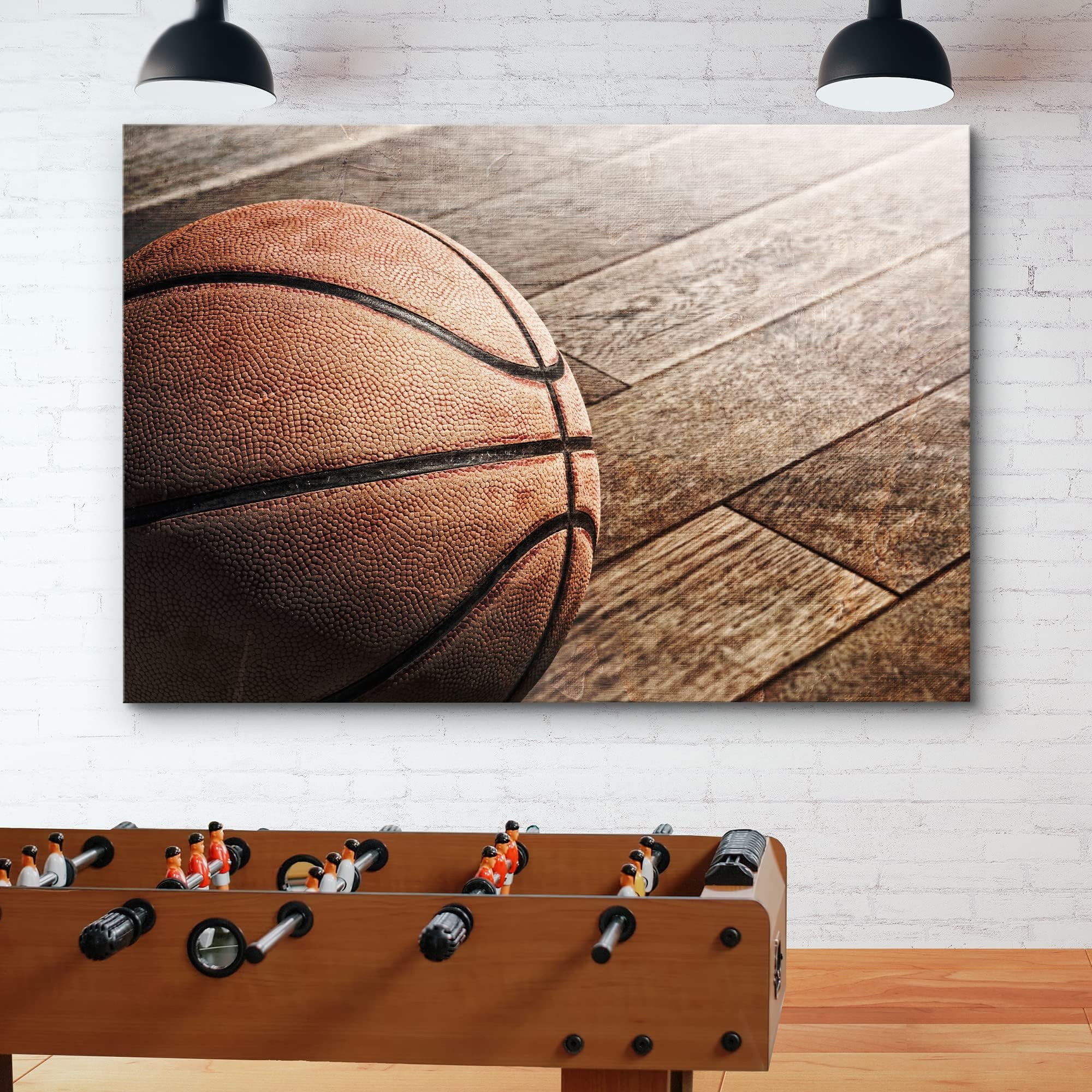 Wall26 Canvas Print Wall Art Vintage Retro Basketball Wood Grain Panels Sports & Fitness Athletes Photography Realism Boy'S Bedr