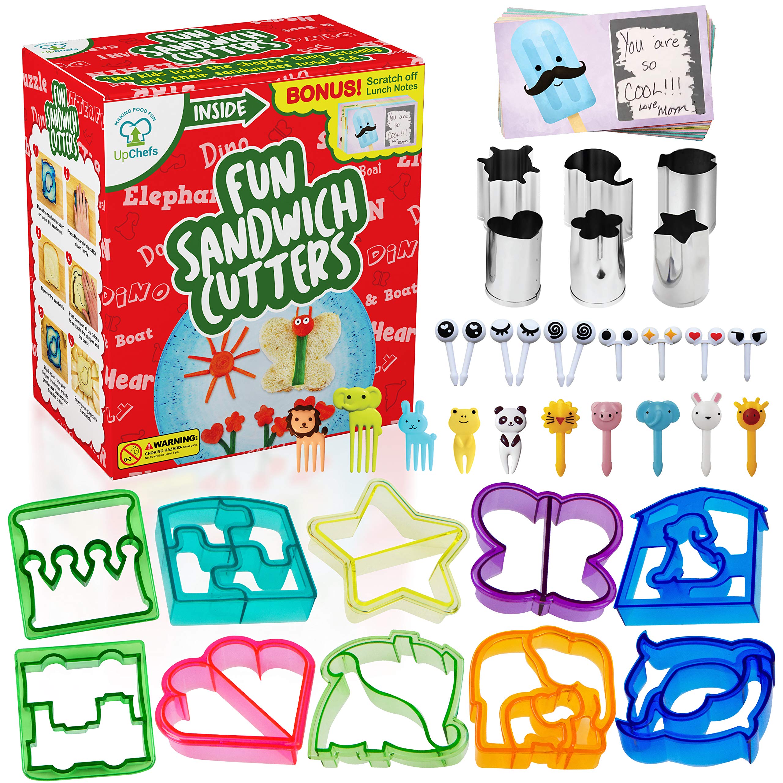 Upchefs Fun Sandwich And Bread Cutter Shapes For Kids - 10 Crust & Cookie Cutters - Mini Heart & Flower Stainless Steel Vegetabl