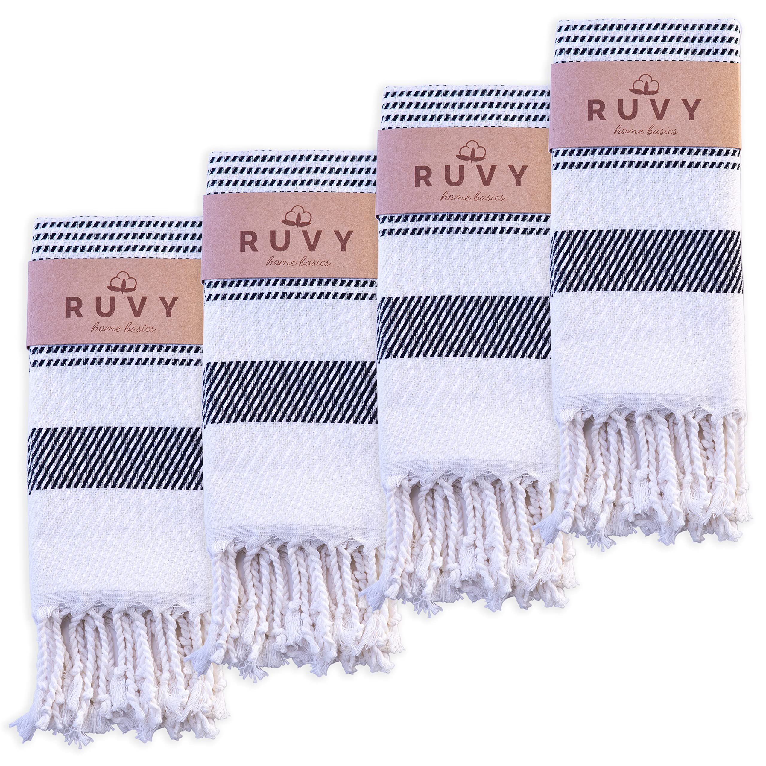 Ruvy Home Basics Turkish Hand Towels for Bathroom Set of 4 | 18x40, Cotton | Decorative Towel for Bathroom, Kitchen, Dishcloth, 