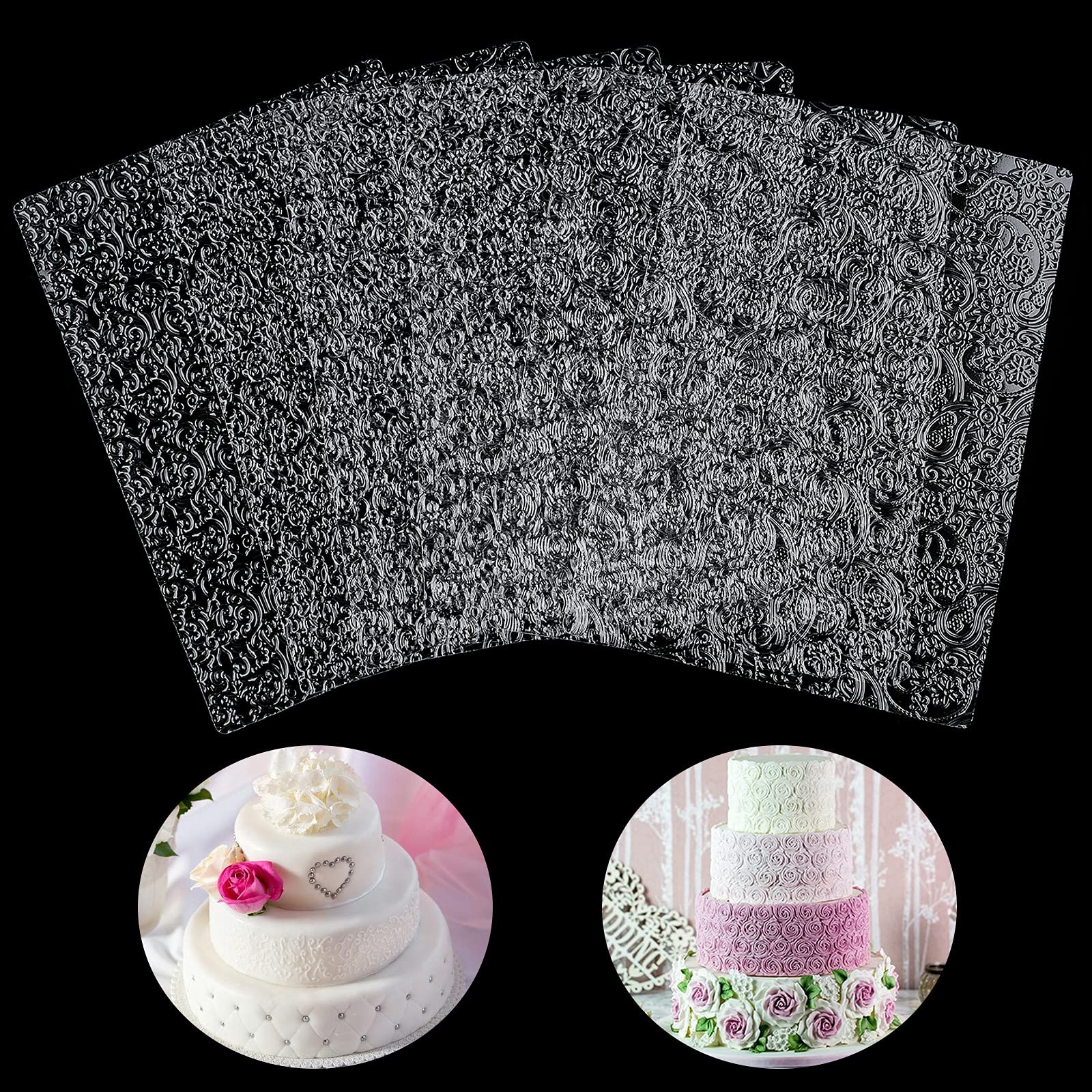 Ocmoiy 6 Pack Fondant Impression Mat  Fondant Mold Set  Embossed Retro Baroque/Paisley/Rose/Diamond/Lace Vine/Floral Vine Pattern Texture Mold for Chocolate Fondant Wedding Cake Decoration