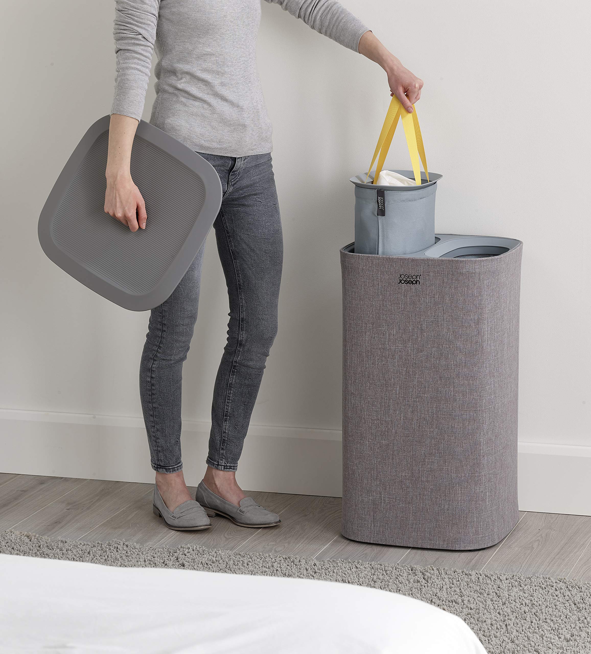 Joseph Joseph Tota 60-liter Laundry Hamper Separation Basket with lid  2 Removable Washing Bags with Handles- grey