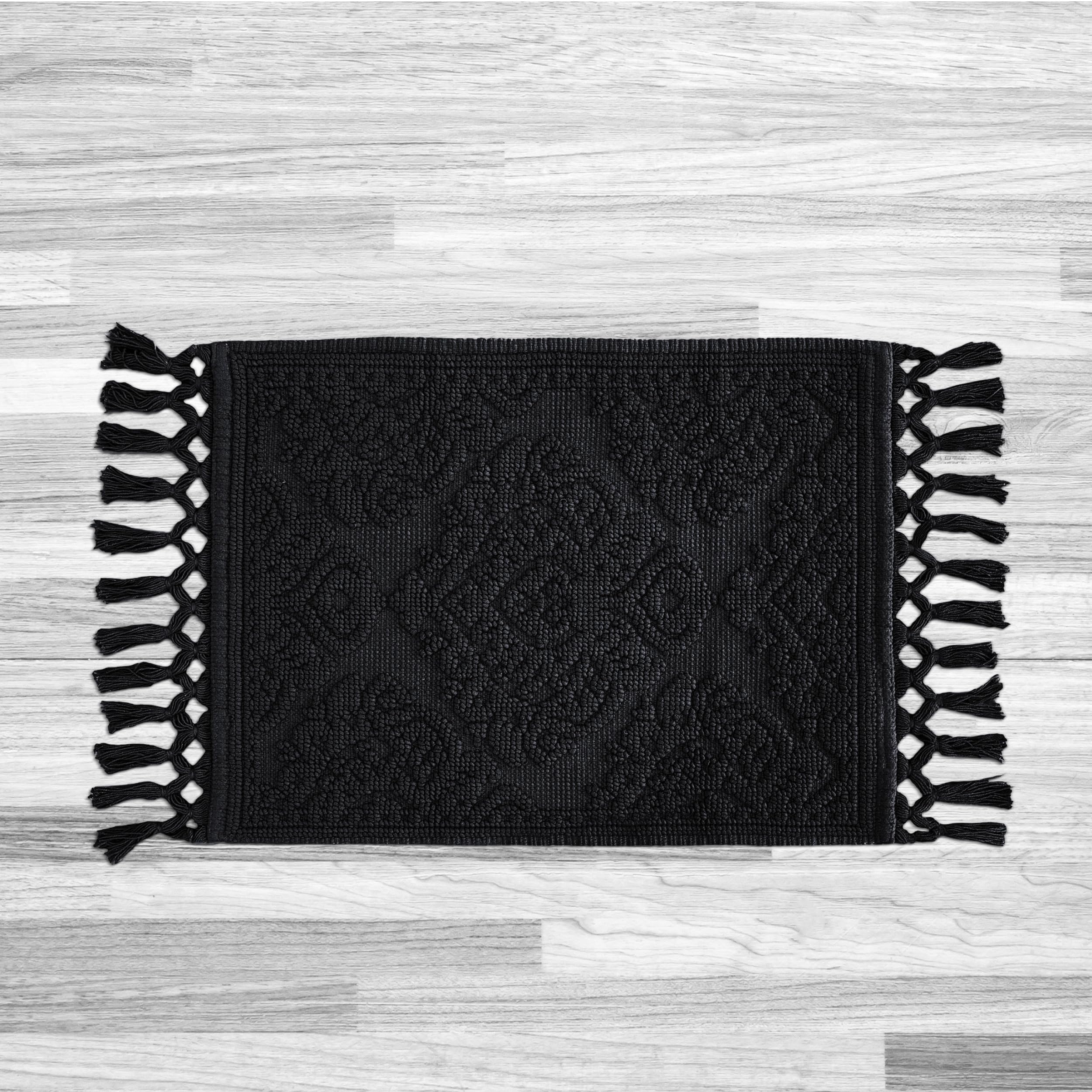 Jean Pierre - Ricardo Bath Mat, Woven Fringe Bathroom Rugs, 100% Cotton, Premium Bathroom Decor - Measures 27'' X 52'' - Black