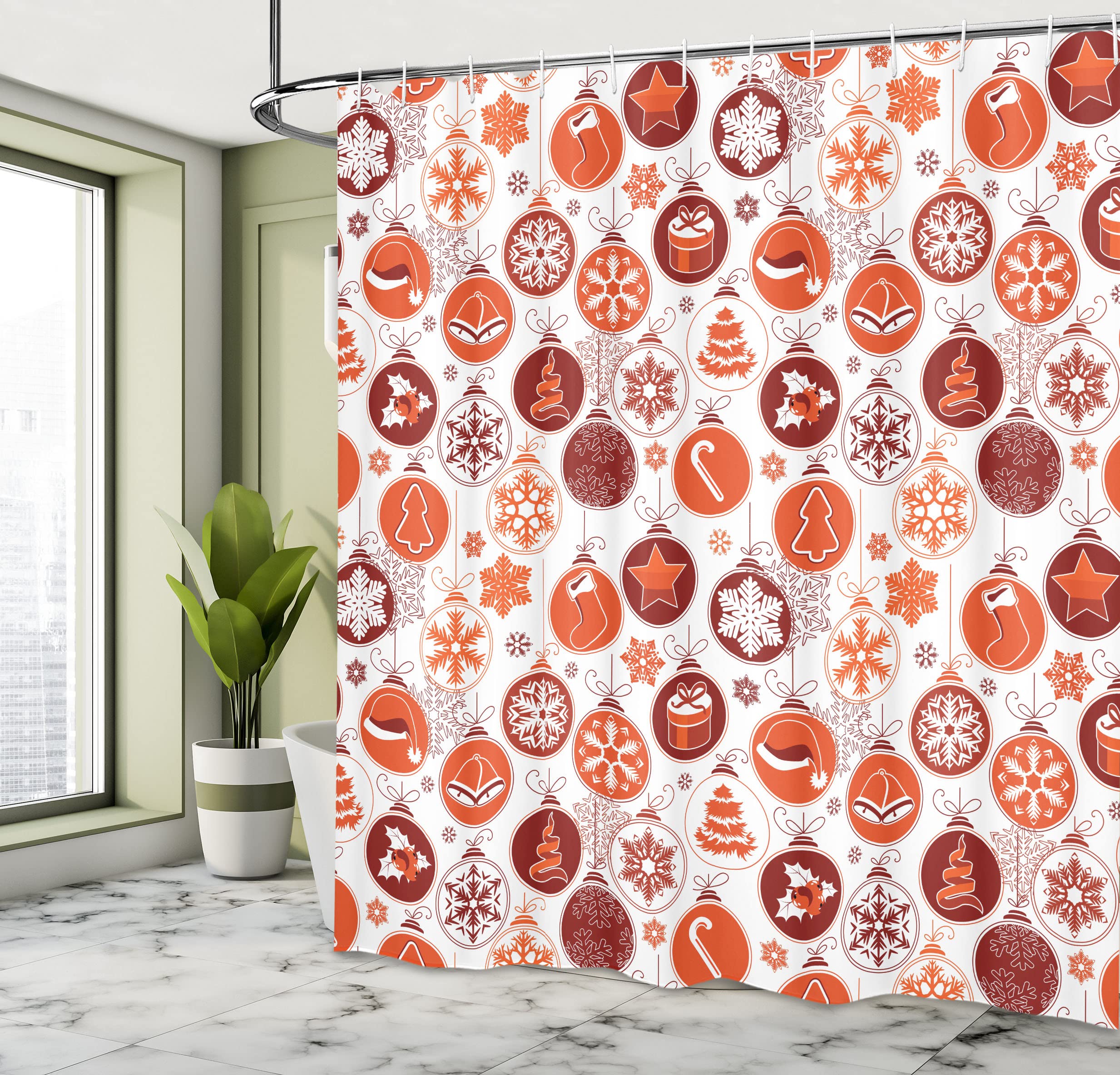 Ambesonne Christmas Shower Curtain, Classical Themed Old Fashioned Celebration Carols Winter Design Patterns, Cloth Fabric Bathr