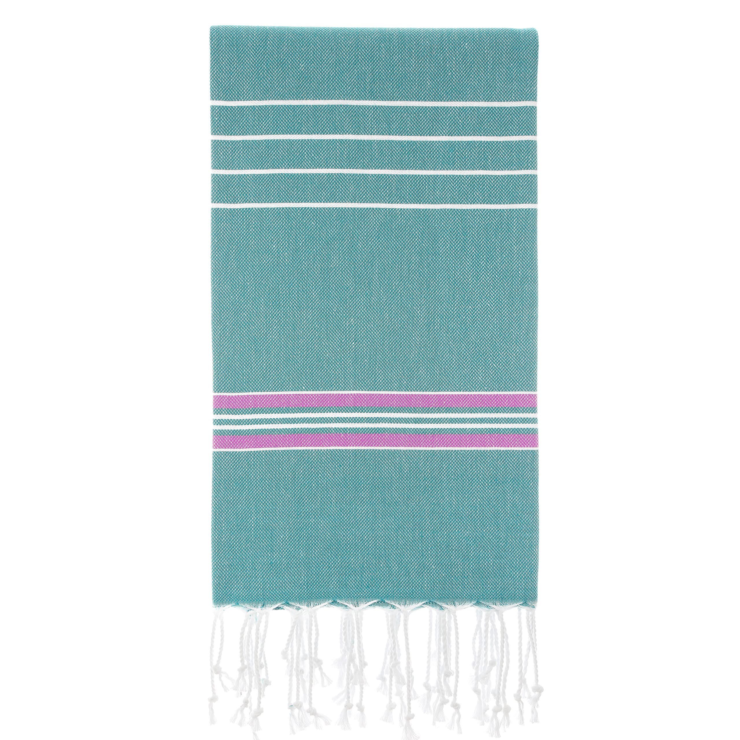 Cacala 100% Cotton Pestemal Turkish Striped Bath Towel, Aqua/Purple (1011101368893710)