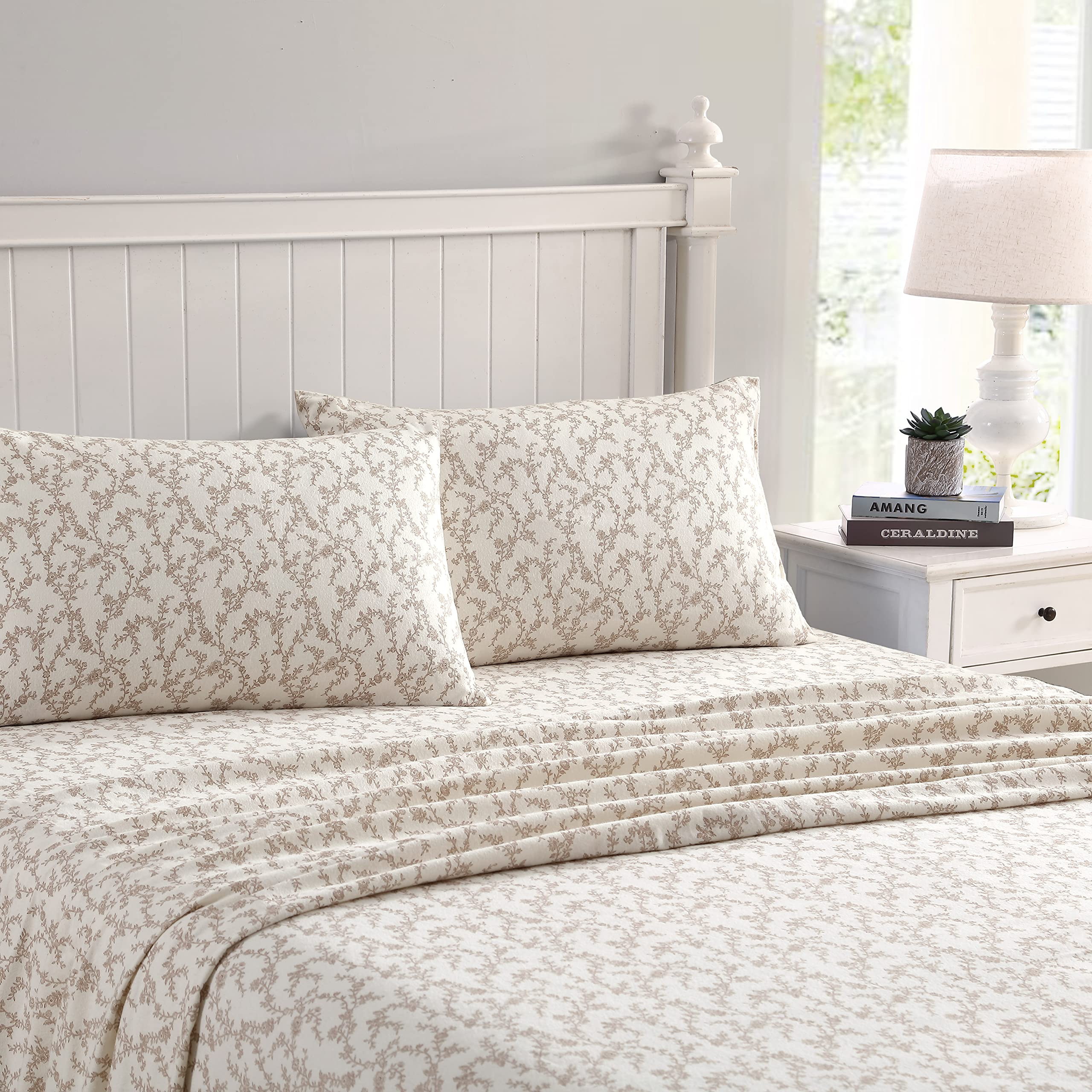 Laura Ashley Home - Queen Sheets, Cotton Flannel Bedding Set, Brushed For Extra Softness  Comfort (Victoria, Queen)