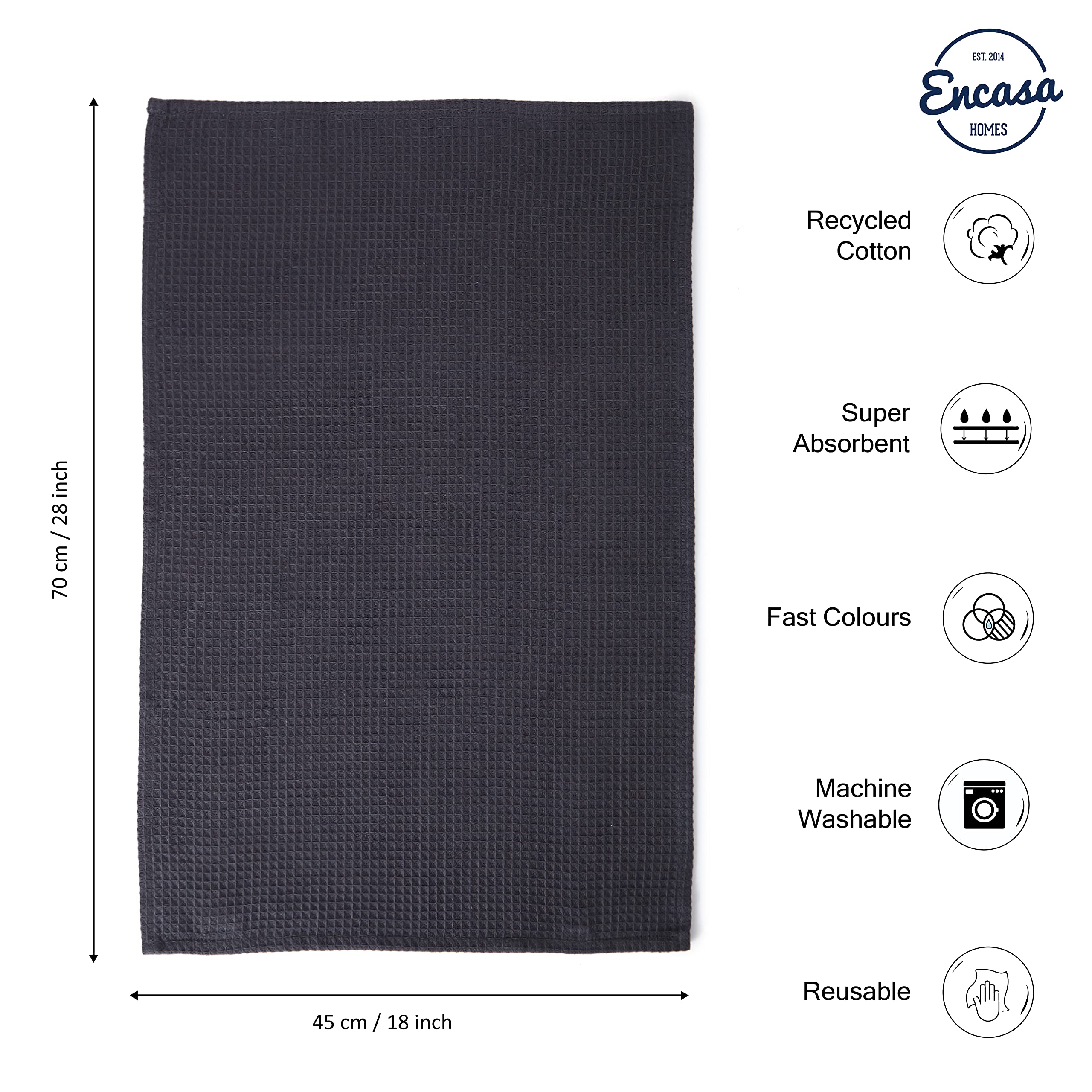 Encasa Homes Anti-Odour Waffle Kitchen Dish Towels, 28''X18'' (4 Pc Set) Highly Absorbent, Tea Towels For Cleaning & Quick Dryin