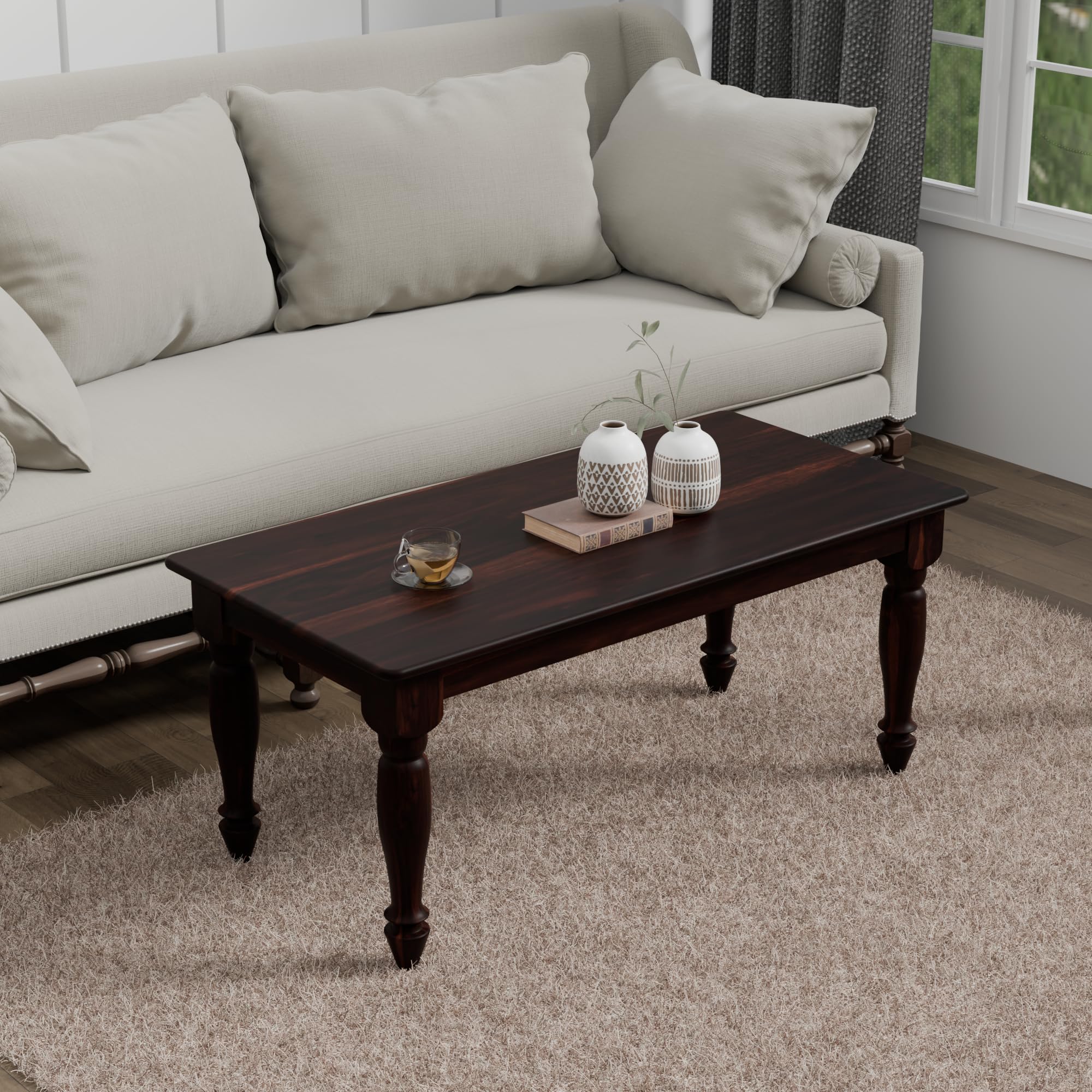 Enfurnish Wooden Rectangle Center Coffee Table For Living Room Sofa Centre Table For Home Office Solid Sheesham Wood Tea Table W