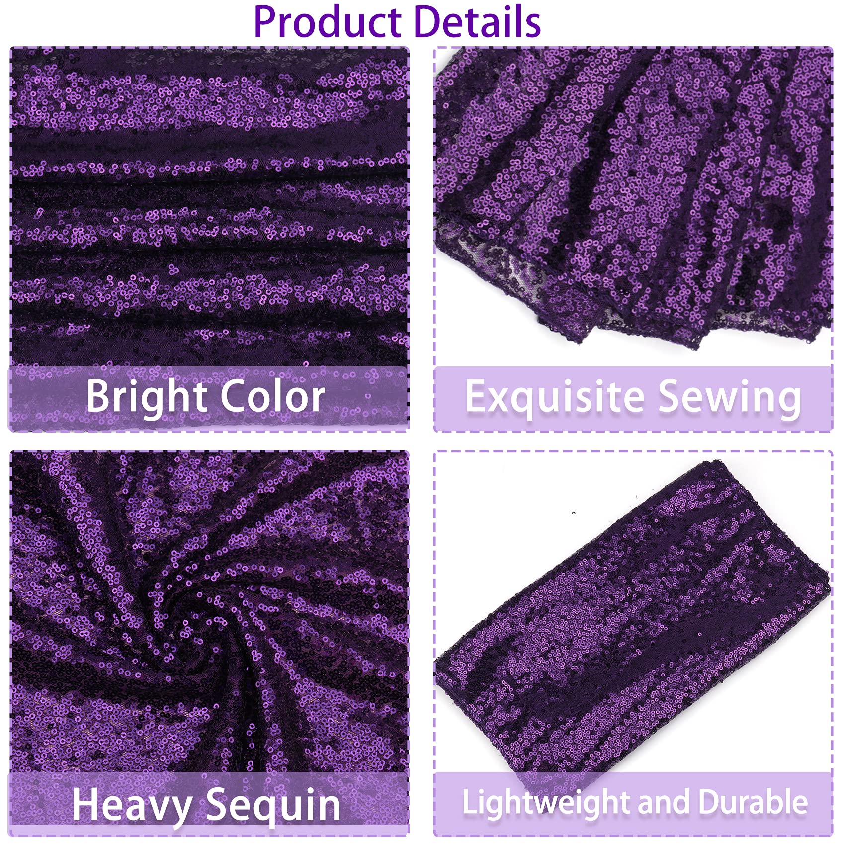 12 Packs 12 X 72 Inch Purple Sequin Table Runner Glitter Dining Table Runner For Birthday Wedding Engagement Bridal Baby Shower