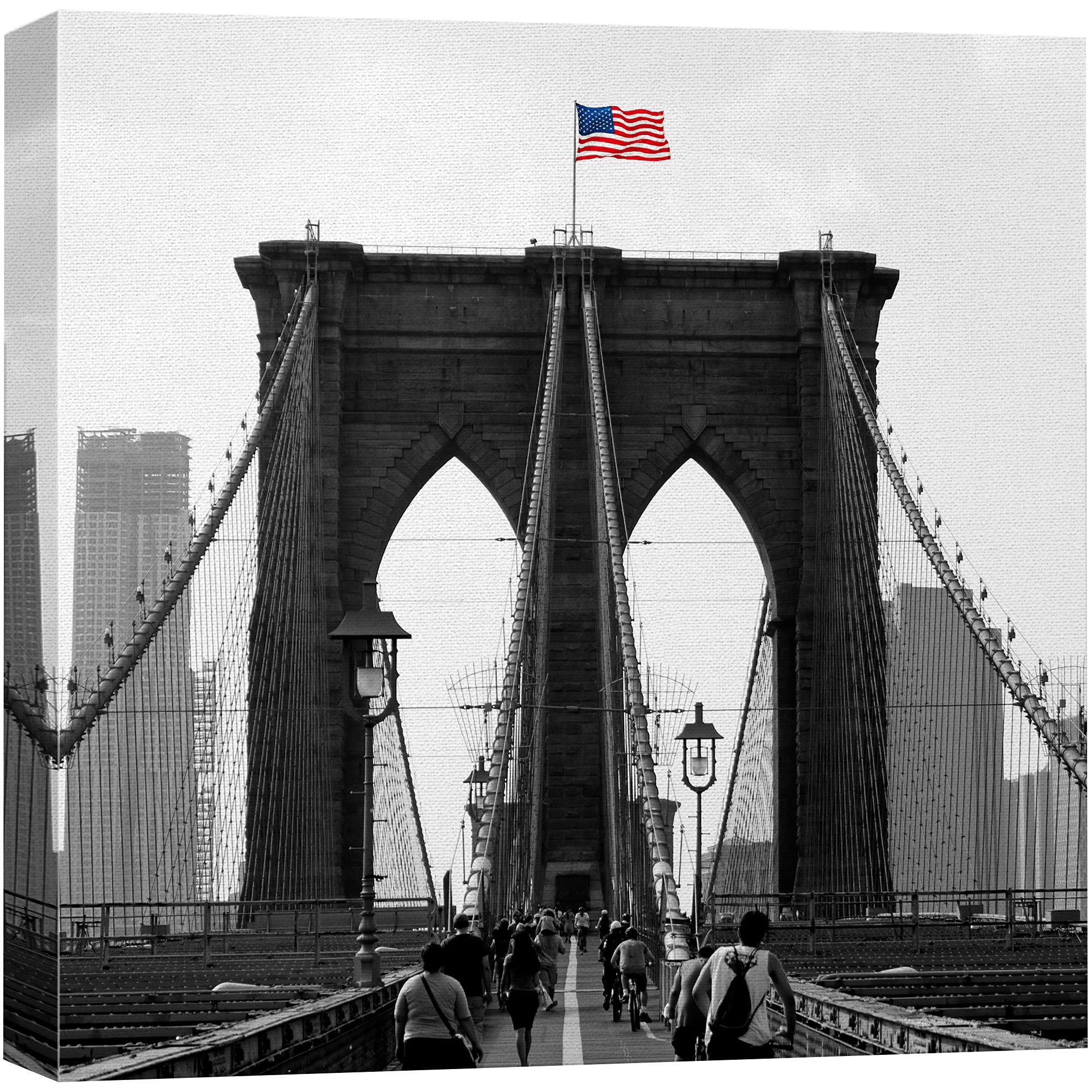 Wall26 Canvas Print Wall Art Pop Of Color Brooklyn Bridge & Flag Architecture & Maps Cities Photography Realism Chic Scenic Rela