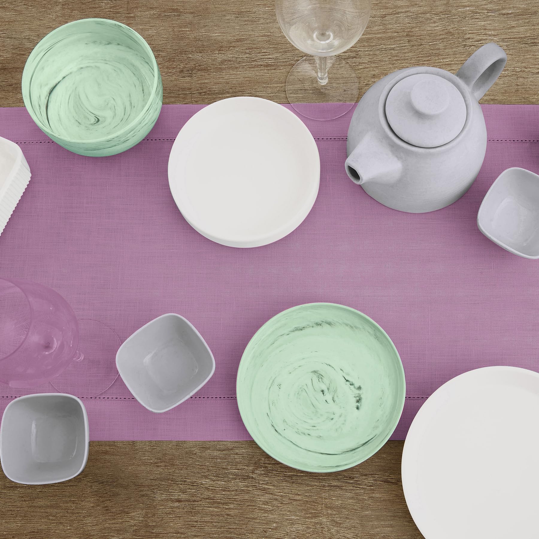 Solino Home Linen Violet Table Runner 90 Inches Long - 100% Pure Linen Classic Hemstitch Dining Table Runner 14 X 90 Inch Ideal