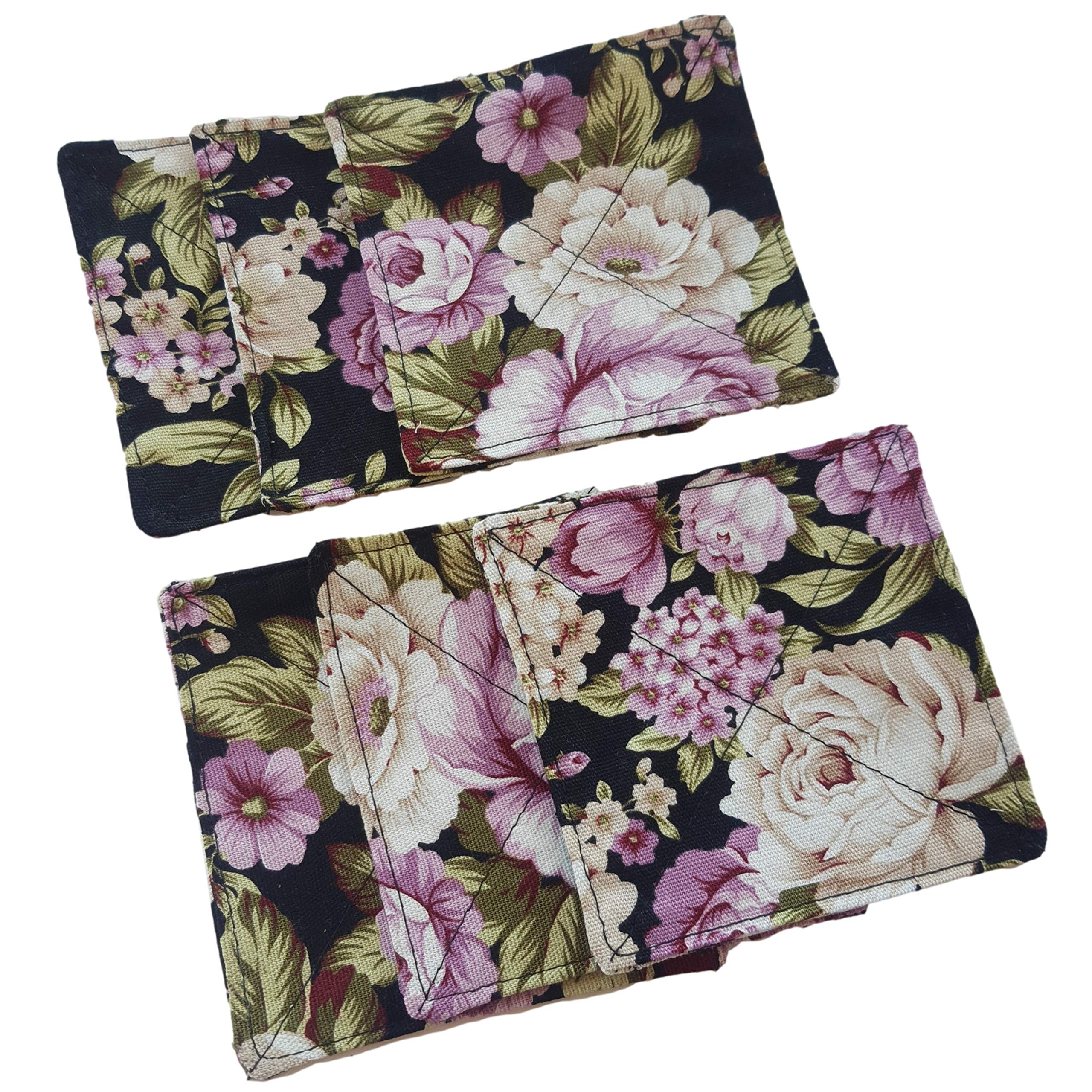 Cushystore Canvas 2 Layers Coasters Saucers Absorbant Mat Pad Floral Botanical Style Fabric Quilted For Glass Cup Drinking 4'',