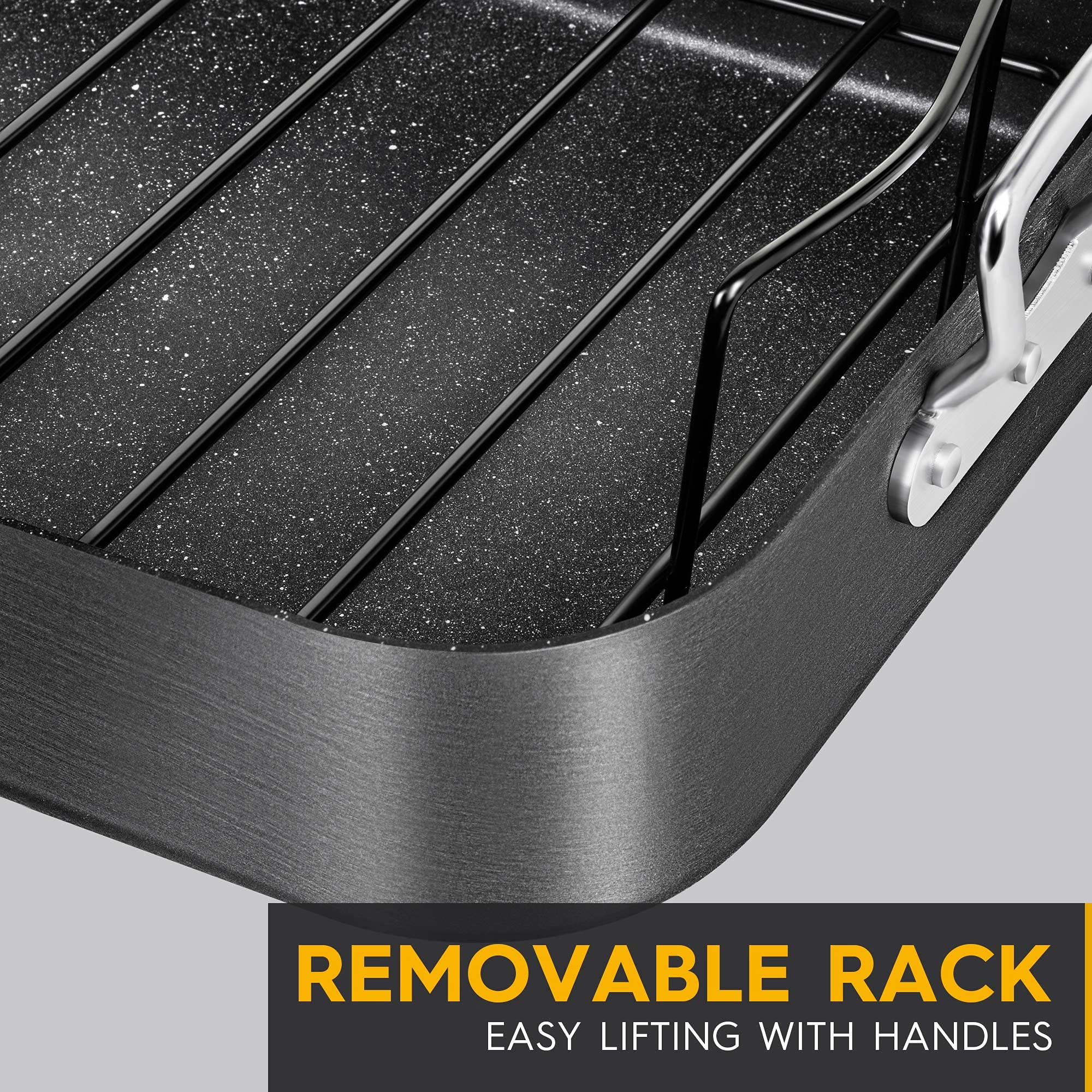 Michelangelo Roasting Pan With Rack, Hard Anodized Turkey Roaster Pan, Large Turkey Roasting Pan For Oven, Nonstick Rectangular