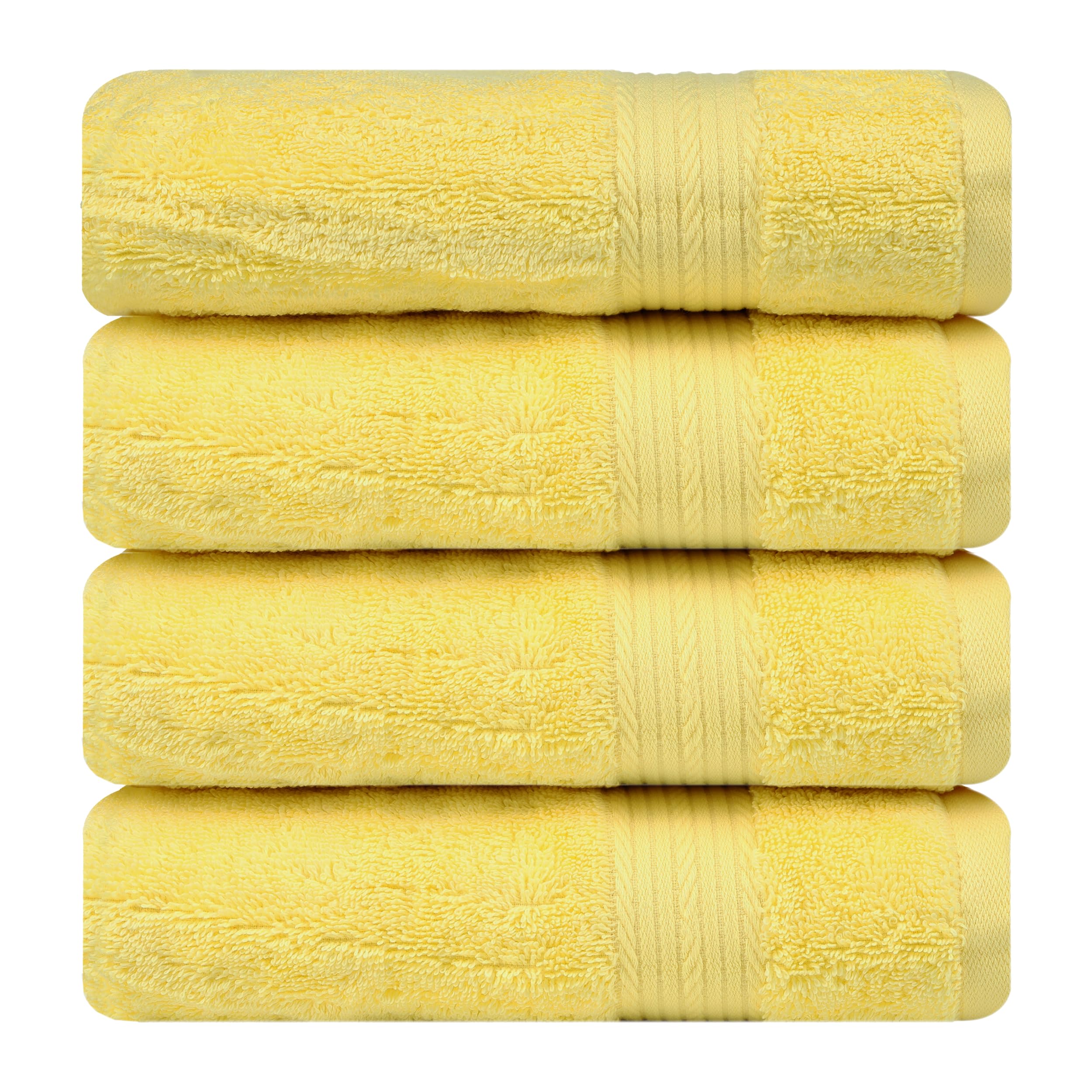 Ample Decor Bath Towels 100% Cotton 30 X 54 Inch 600 GSM Soft Quick Dry Bathroom Towel - 4pcs Yellow