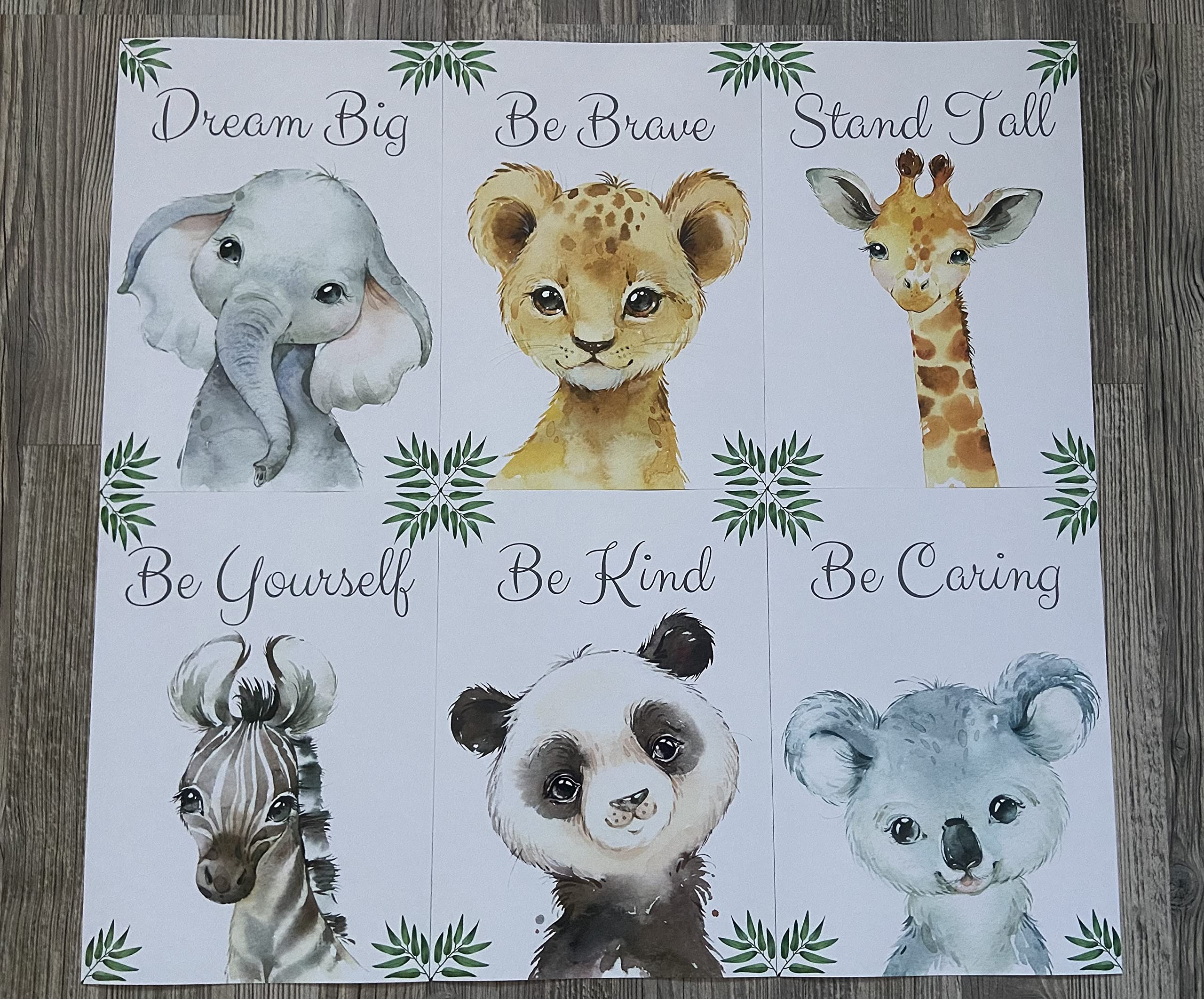 Baby Safari Animals For Girl Or Boy Nursery Bedroom, Set Of 6 Unframed Wall Art Prints, Jungle Leaves Quote Posters, Nursery Dec
