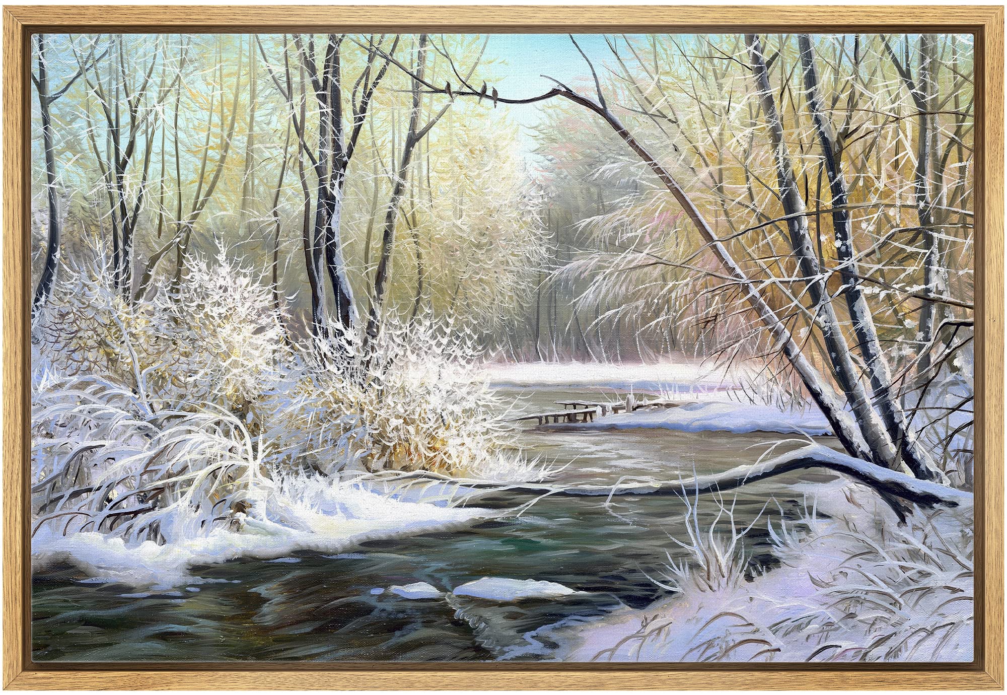 Wall26 Framed Canvas Print Wall Art Winter River In Snowy Forest Nature Wilderness Illustrations Modern Art Rustic Scenic Colorf