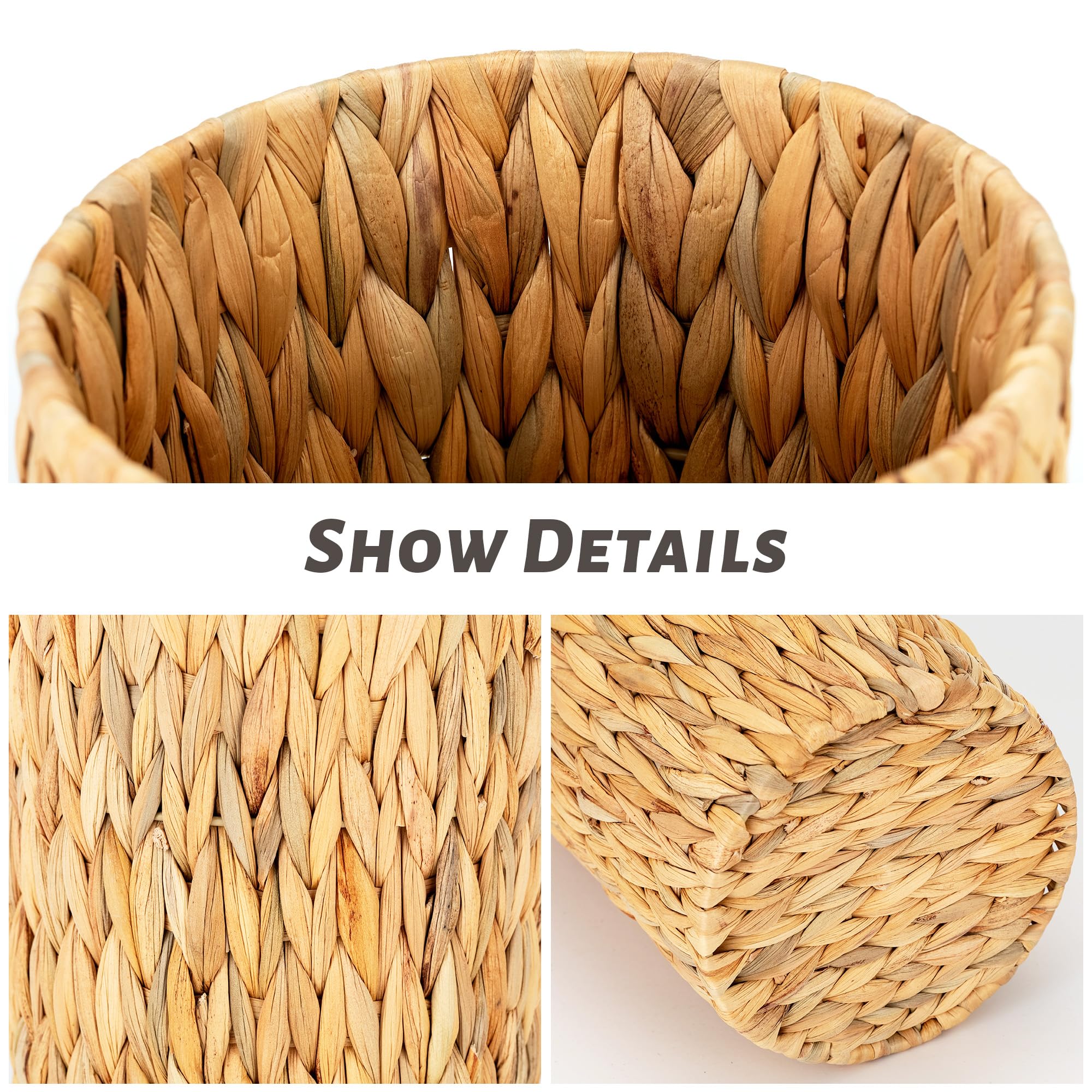 Wicker Trash Can, Bathroom Trash Can, Wicker Trash Can With Built-In Handle?Handwoven Water Hyacinth Trash, Living Room, Office,